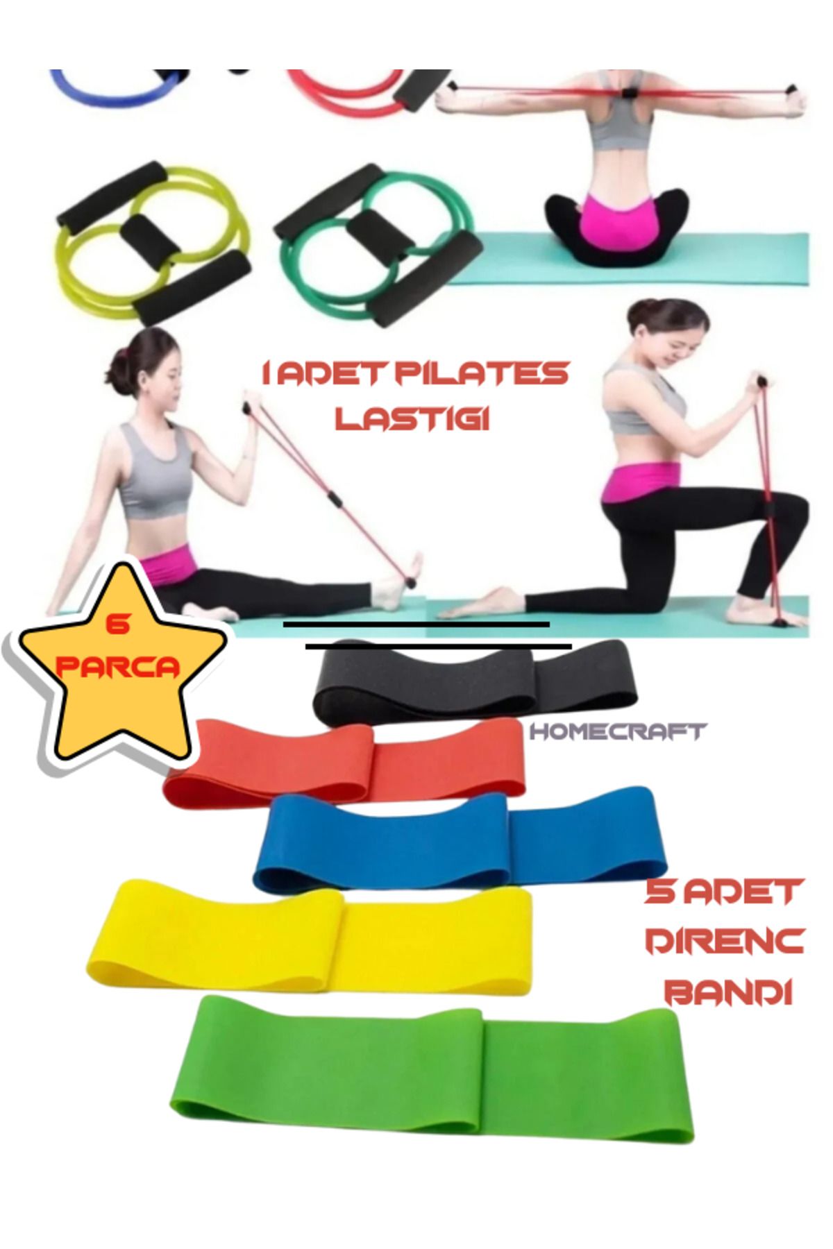 homecraft 6 Lı Set Aerobik Bandı Fitness Egzersiz Plates Direnç Lastiği Crossfit Kas Germe Ve Jimnastik Seti