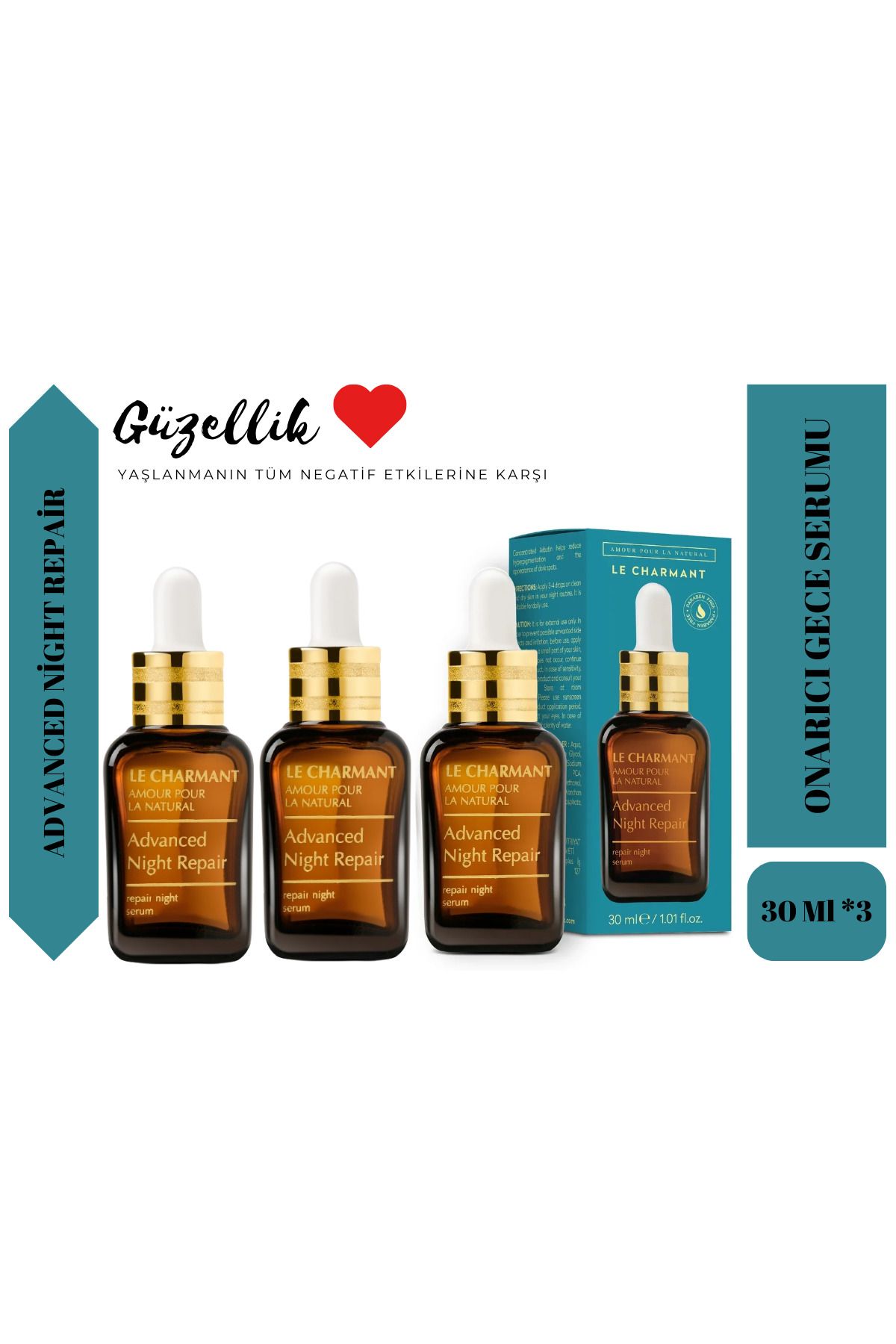 Le Charmant Advanced Night Repair Onarıcı Gece Serumu 30 ml 3'lü Avantaj Paket