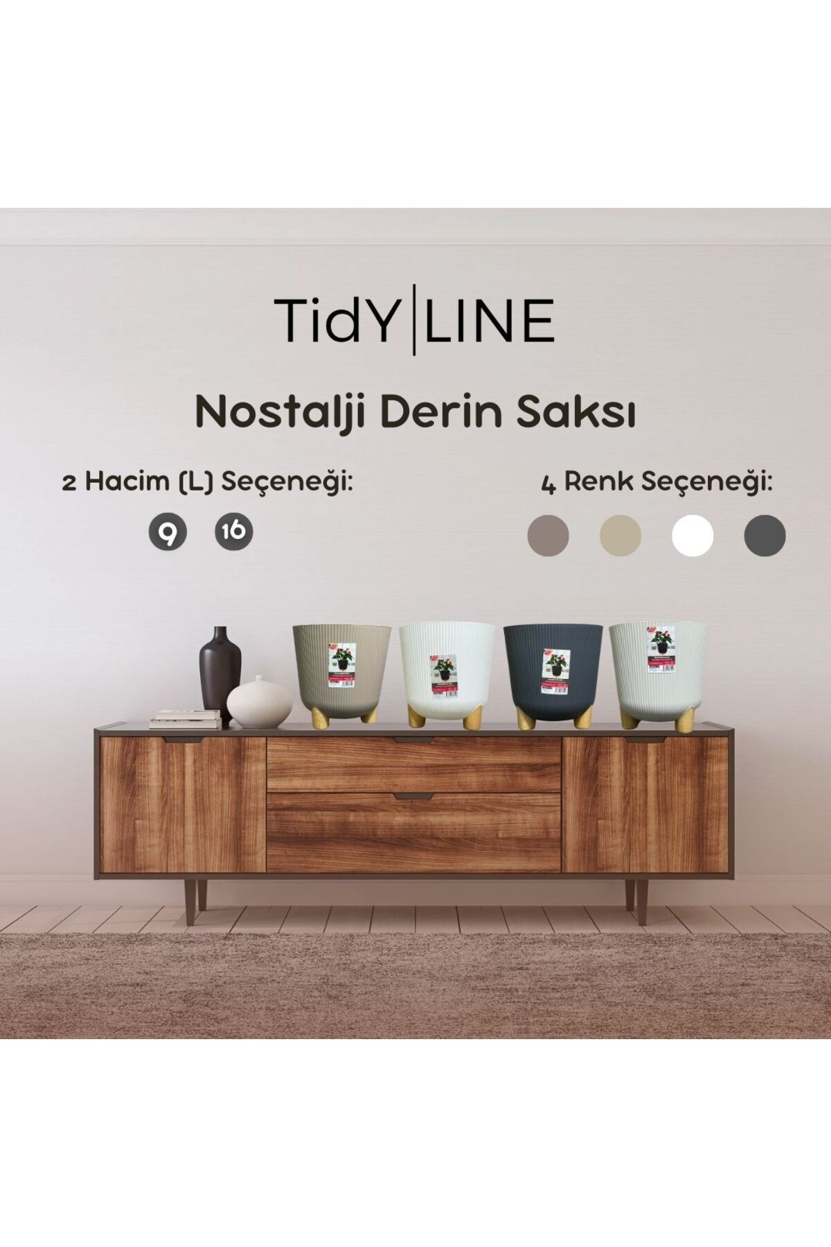 TidyLine Nostalji Derin Saksı: 31.5 Cm (16 Litre)