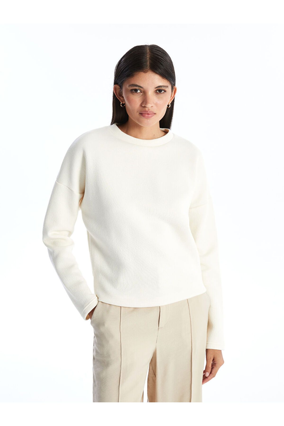 LC Waikiki Yeni Sezon Bisiklet Yaka Duz Oversize Kadin Sweatshirt - S4L416Z8