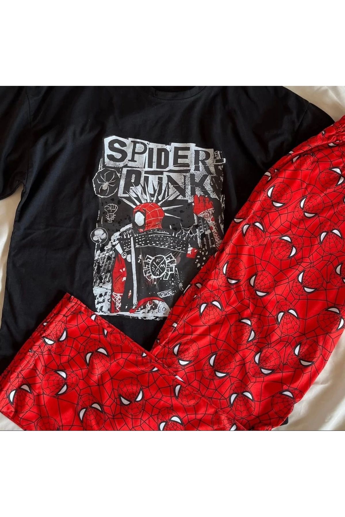 Violon Spider Punk Baskılı Tshirt baskılı eşofman altı takım