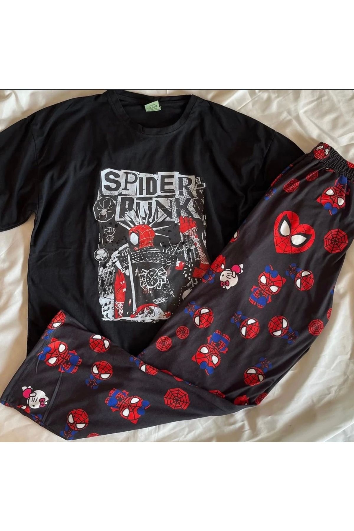 Violon Spider Punk Baskılı Tshirt baskılı eşofman altı takım