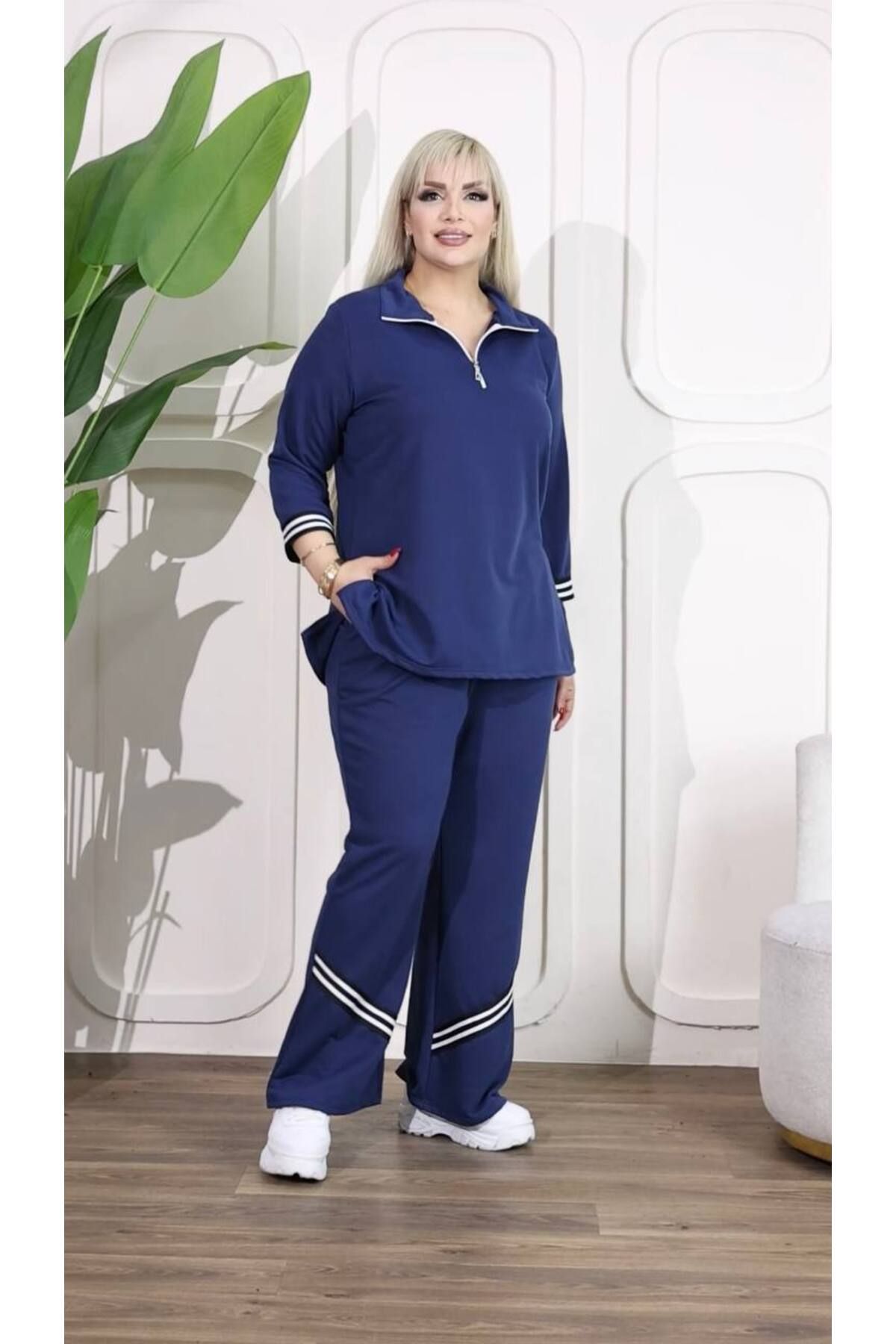garajmood-Large Size Bottom-Top Set with Black Stripe and Zipper Detail 4