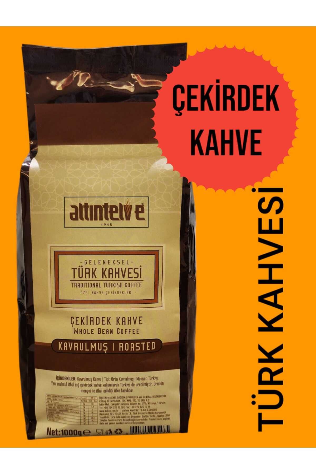 Altıntelve TÜRK KAHVESİ ÇEKİRDEK ORTA KAVRULMUŞ 1000 Gr