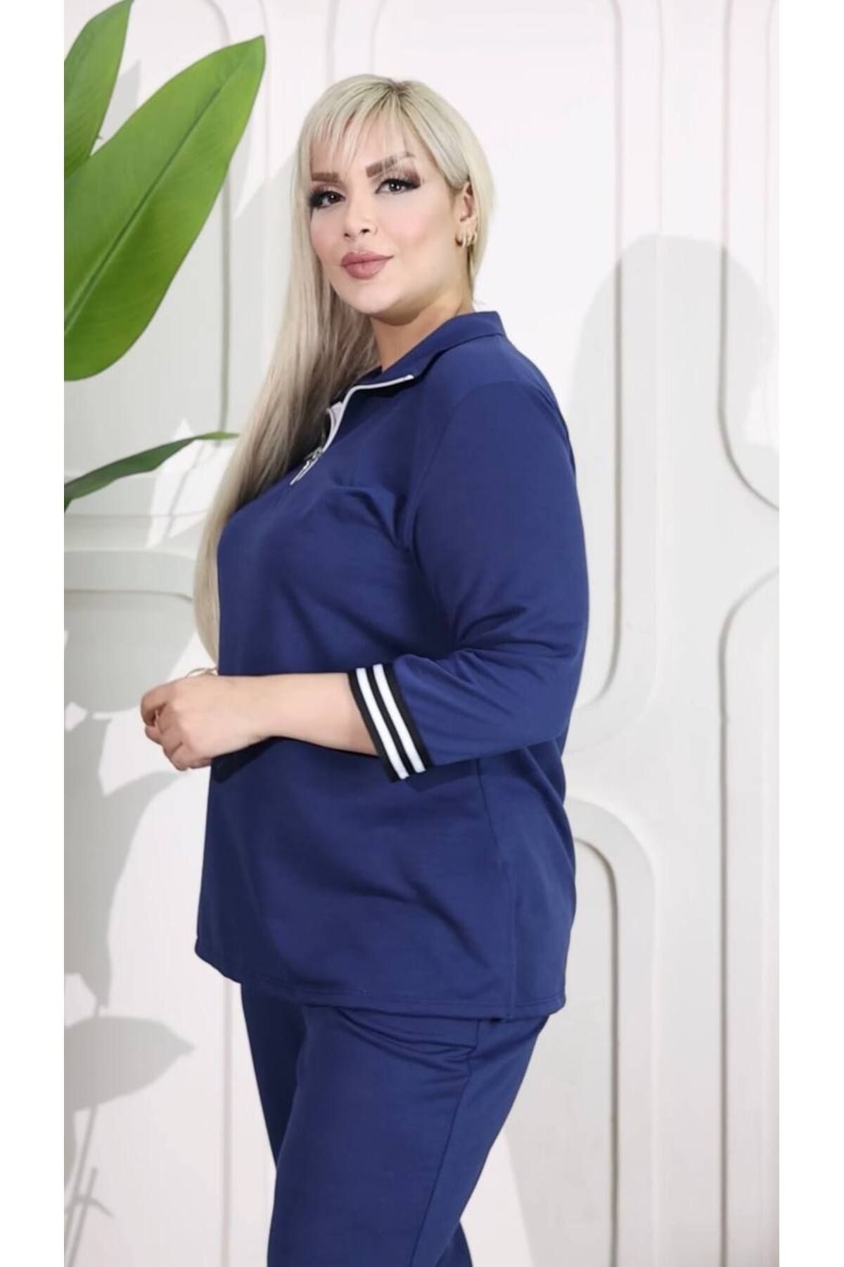 garajmood-Large Size Bottom-Top Set with Black Stripe and Zipper Detail 7