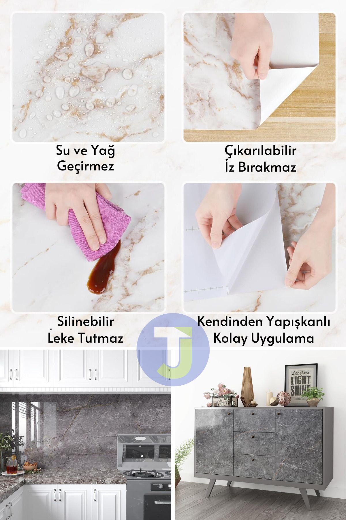 Technojet-Self-Adhesive Marble Pattern Foil Kitchen Bathroom Countertop Wall Covering 60Cmx500Cm 5