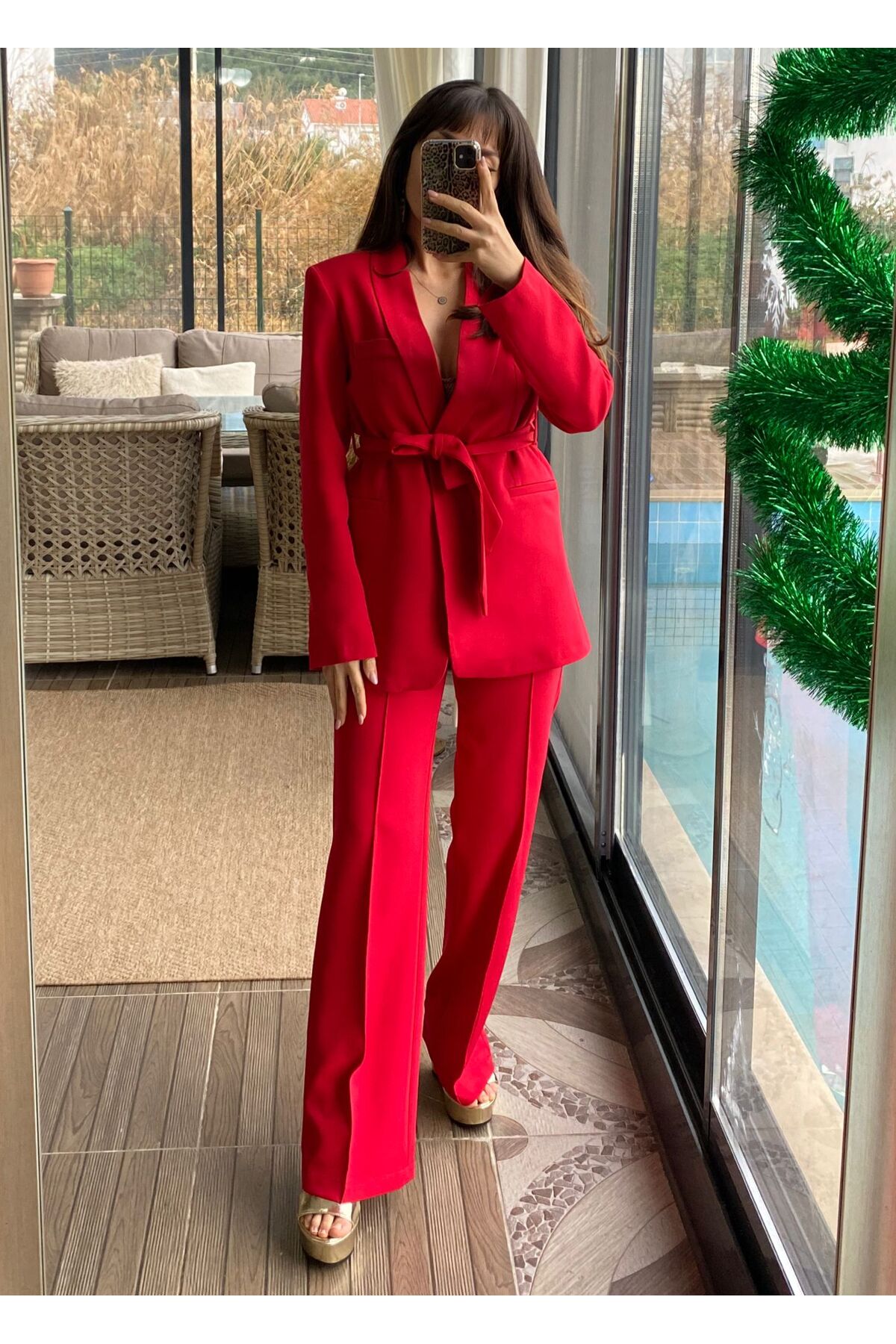 Ensemble Blazer et Pantalon Femme avec Double Ceinture - Görsel 5