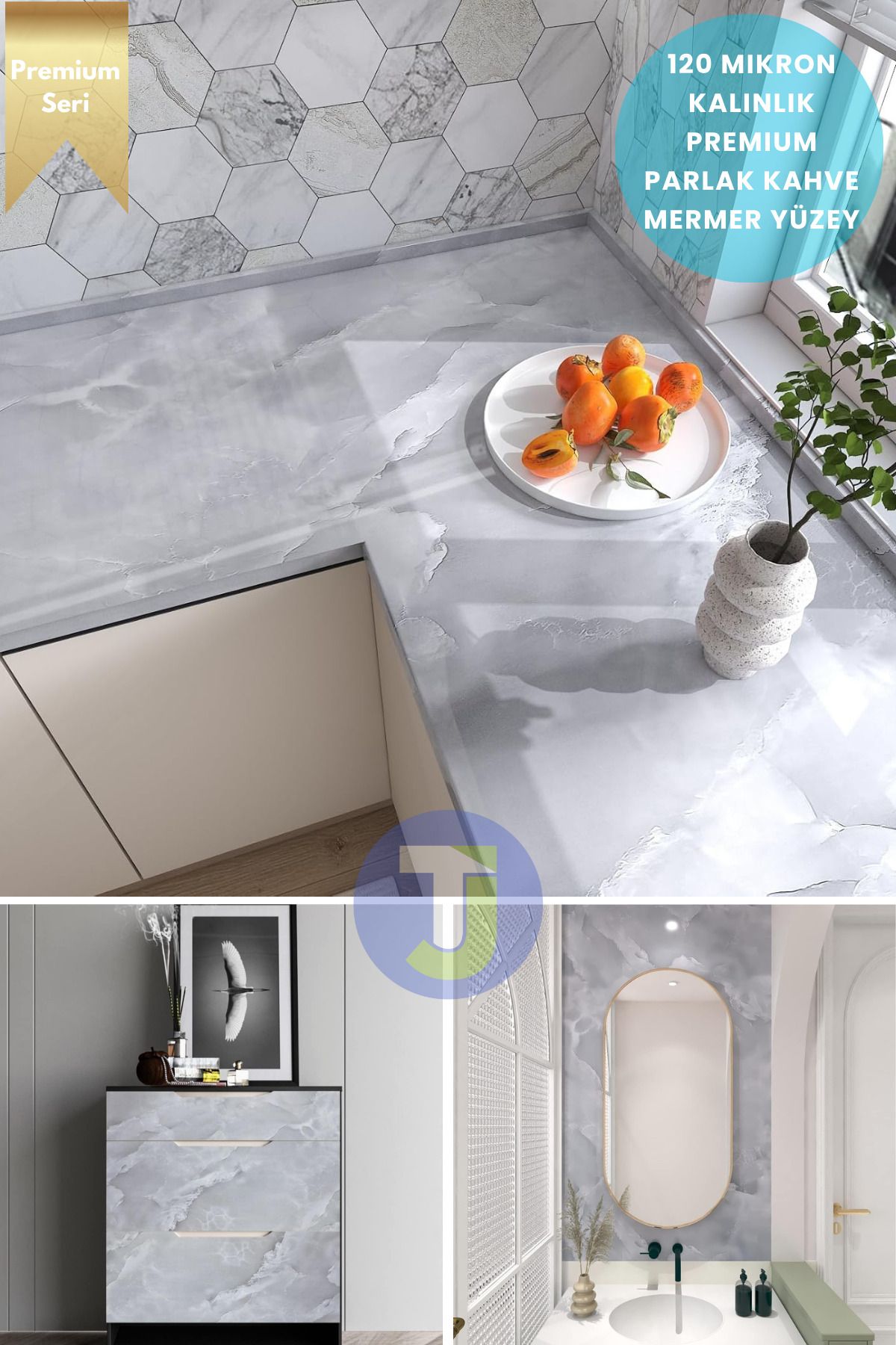 Technojet-Self-Adhesive Marble Pattern Foil Kitchen Bathroom Countertop Wall Covering 60Cmx300Cm 3