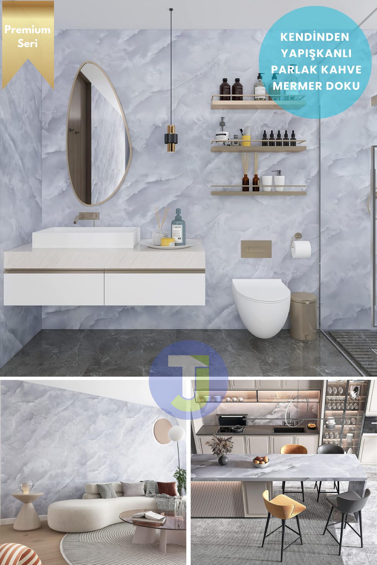 Technojet-Self-Adhesive Marble Pattern Foil Kitchen Bathroom Countertop Wall Covering 60Cmx100Cm 4