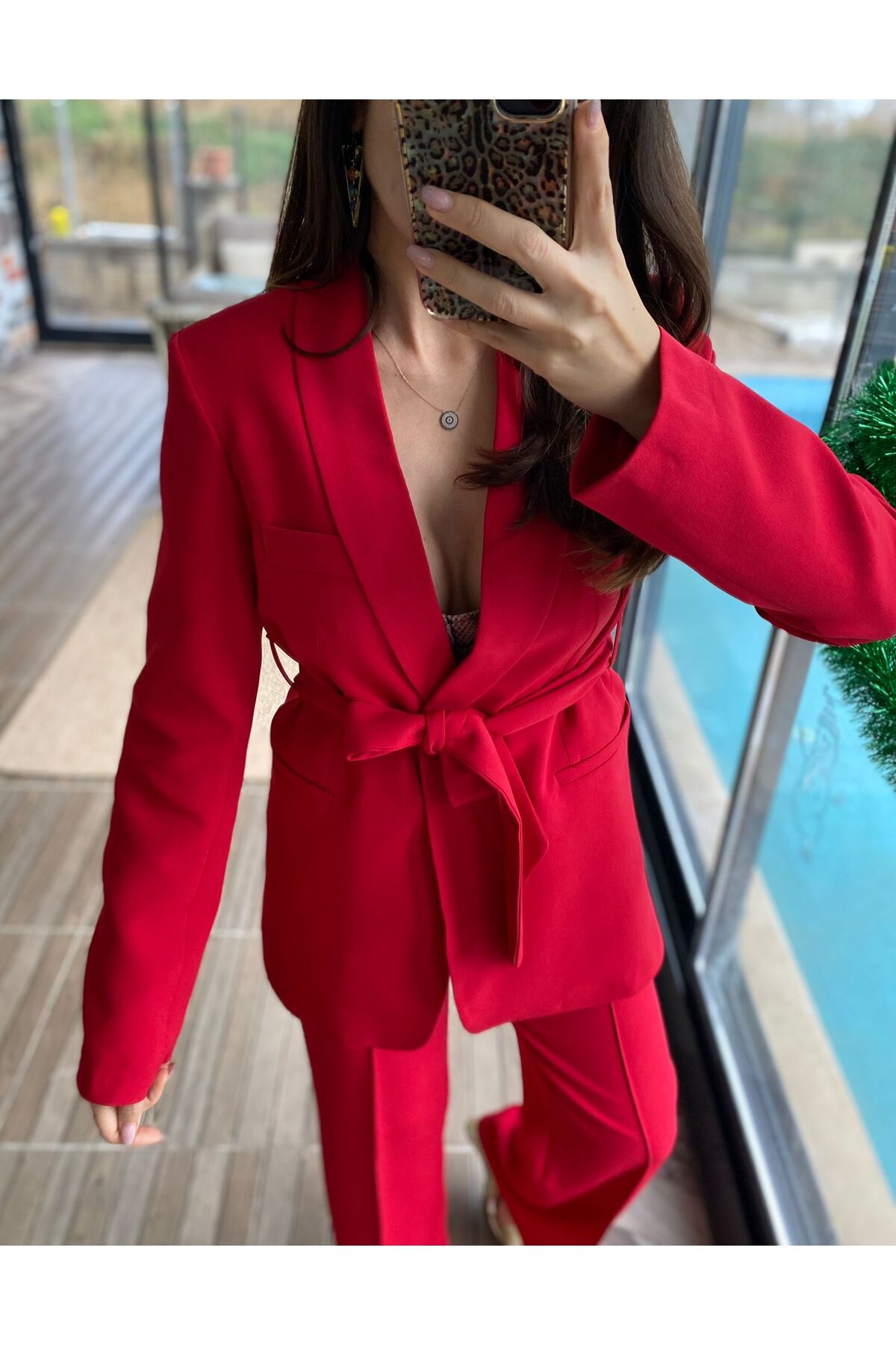 Ensemble Blazer et Pantalon Femme avec Double Ceinture - Görsel 3