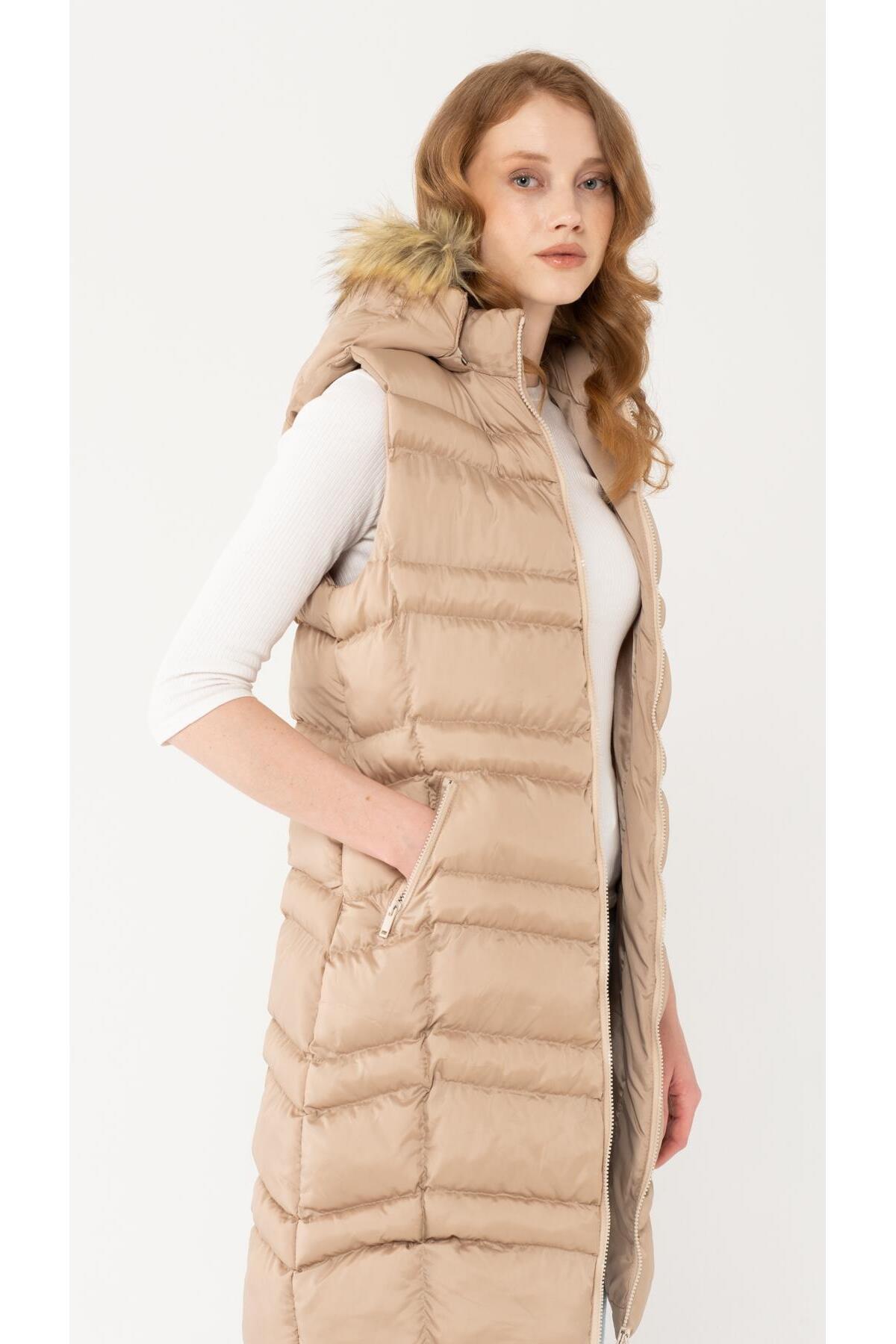 Olcay-Vestă gonflabilă cu glugă detașabilă cu blană Stone 8192 6