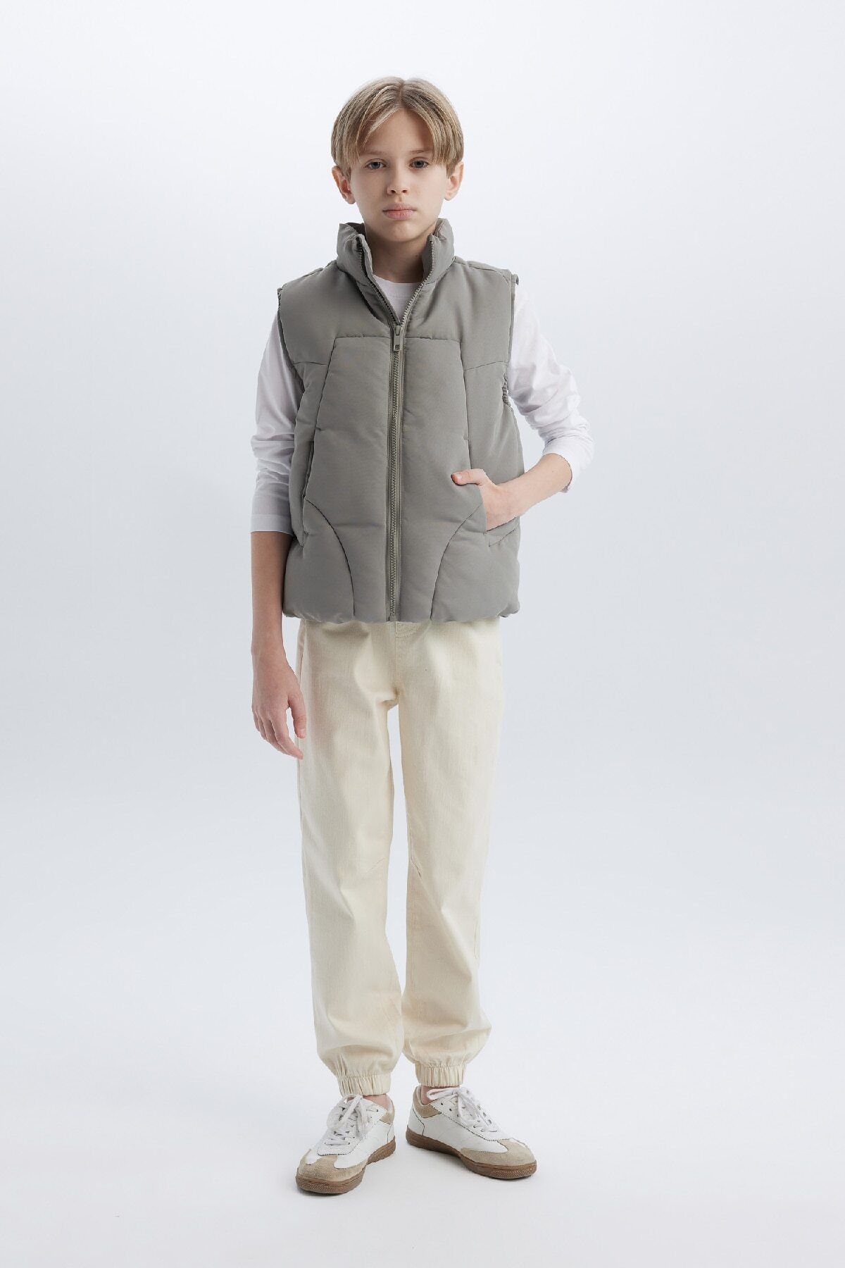 DeFacto-Boy's Water Repellent Zippered Stand Collar Vest D5908A825Sp 2