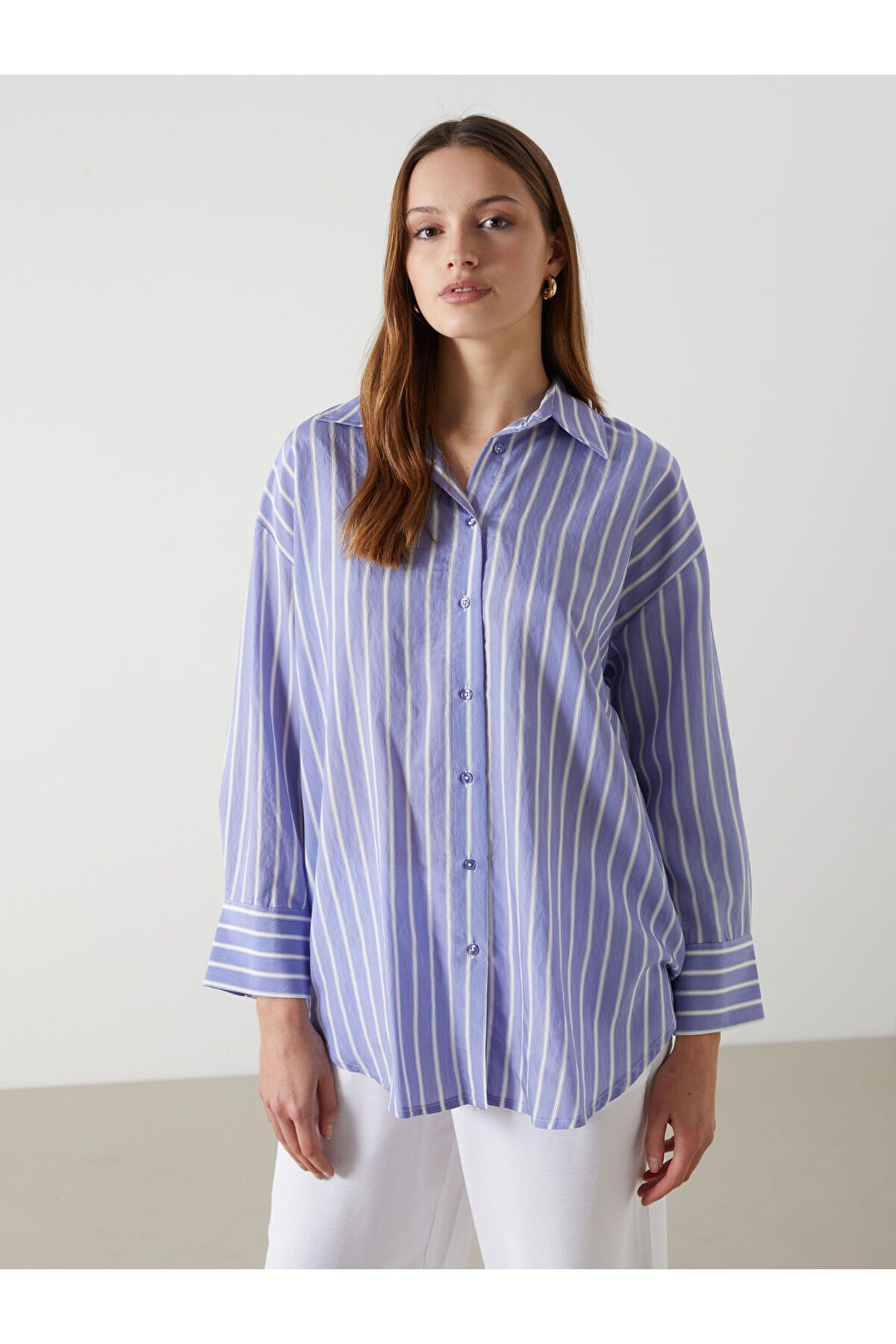 LC Waikiki Çizgili Oversize Kadın Gömlek Tunik