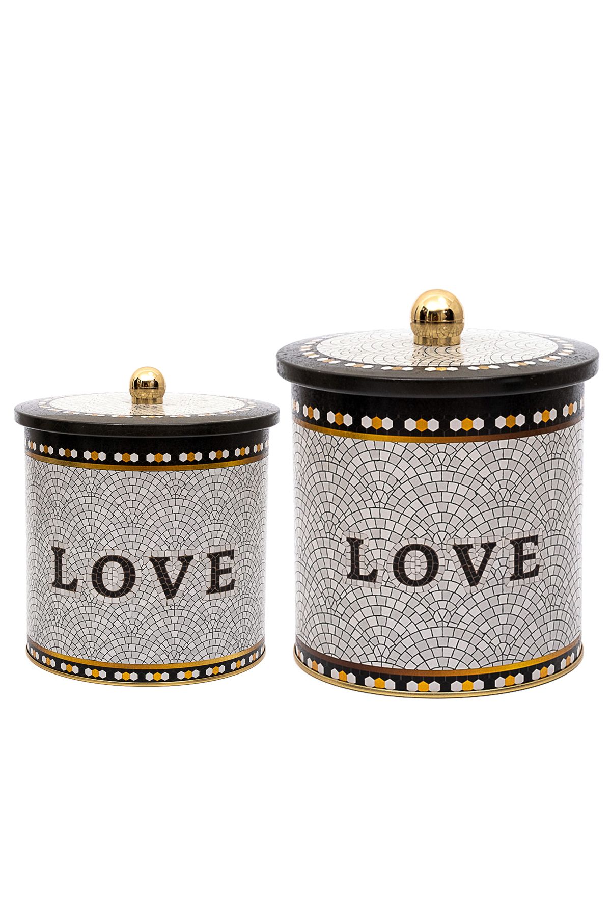 EVLE-Mosaic Patterned Metal Storage Container Set of 2,1 Liters 4.1 Liters Erb48U1 3