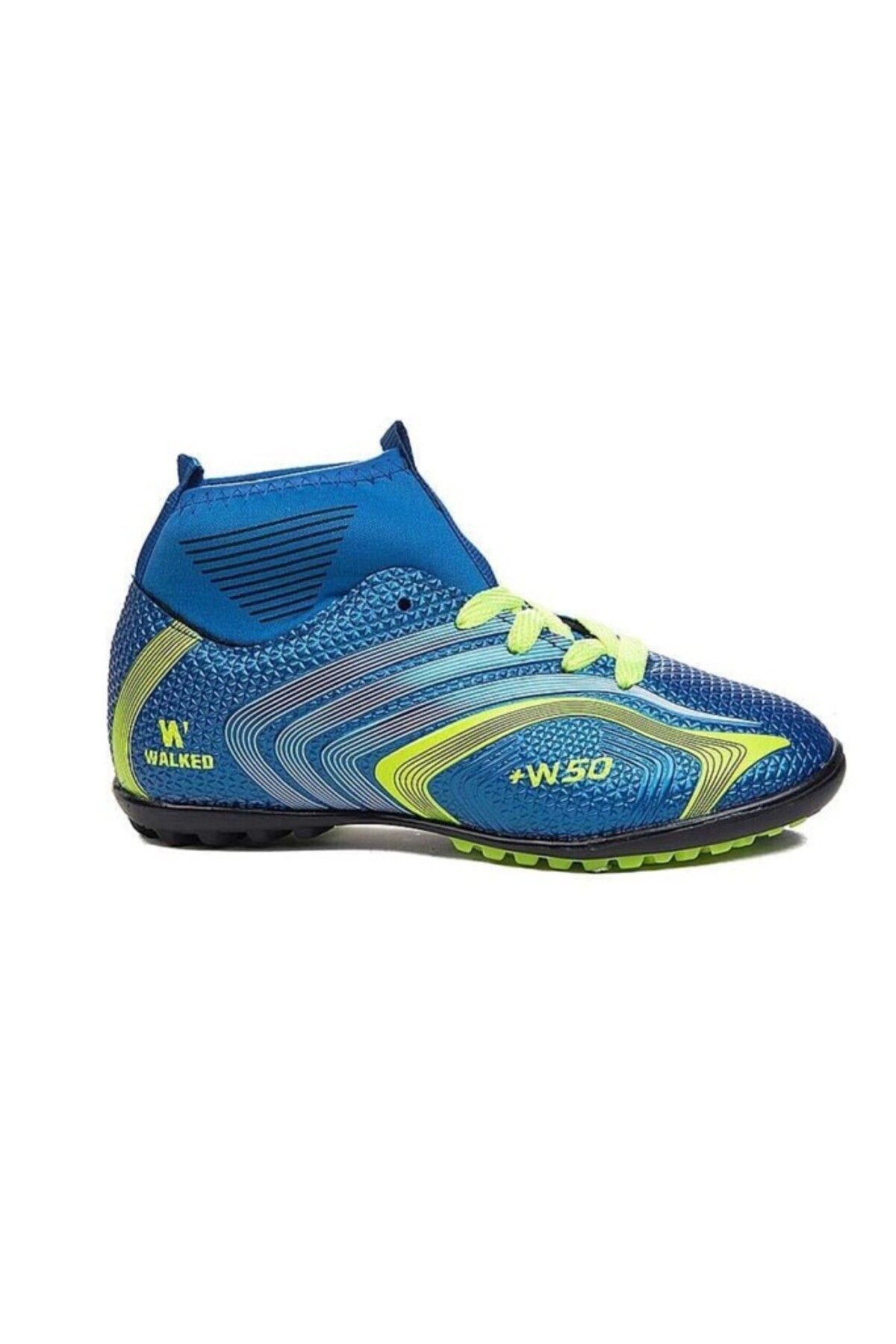 Walked-Blue Yellow Astroturf Football Boots - 435-25 with Socks, Size 36-39 2