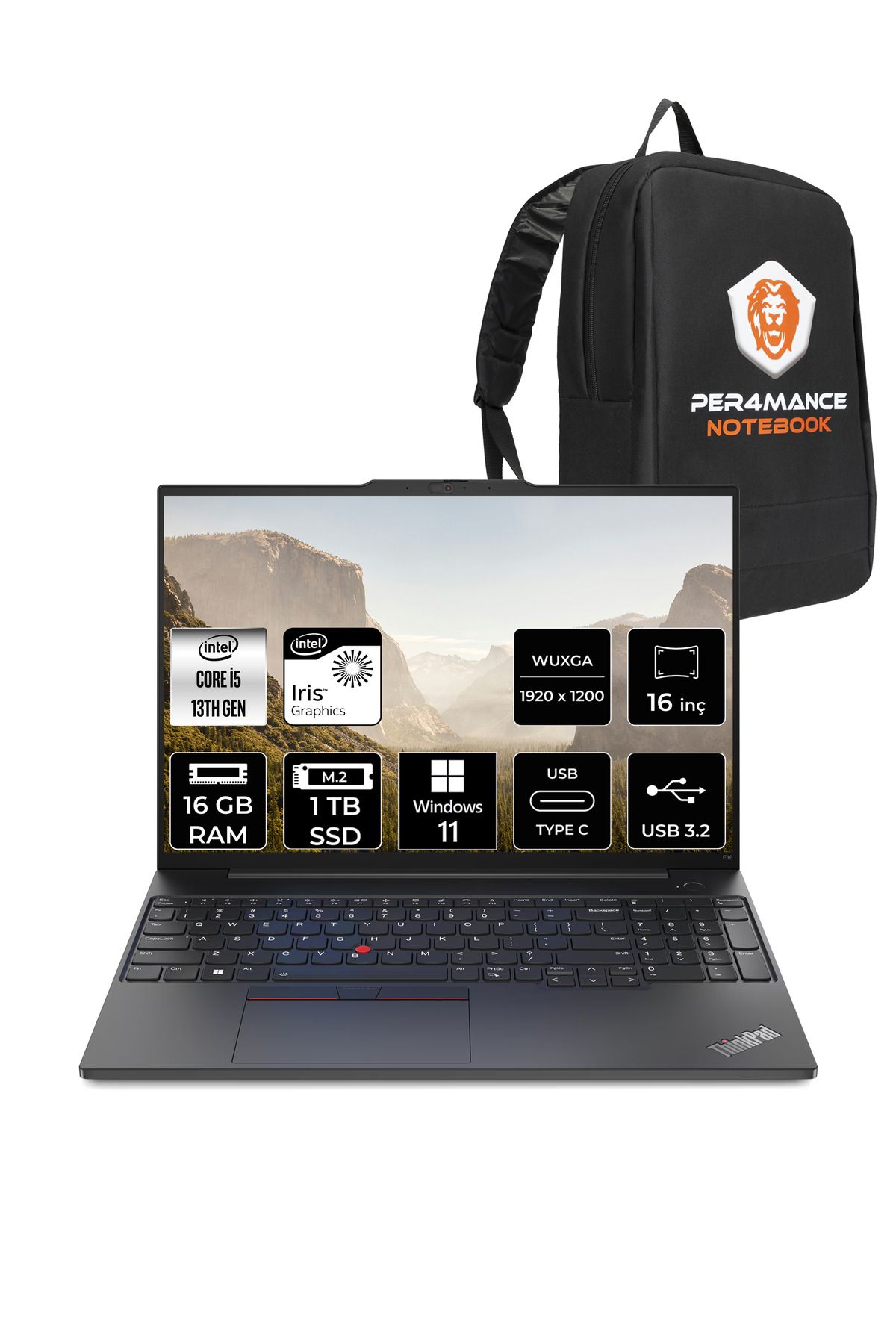 LENOVO ThinkPad E16 G1 i5 1335U 16GB 1TB SSD WUXGA 16'' W11PRO Dizüstü Bilgisayar & PER4 ÇANTA