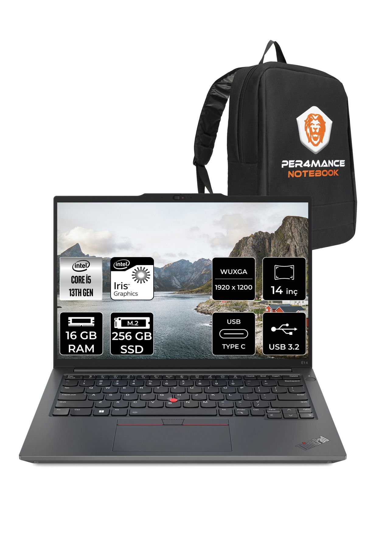 LENOVO ThinkPad E14 G5 i5 13420H 16GB 256GB SSD WUXGA 14'' FDOS Dizüstü Bilgisayar & PER4 ÇANTA