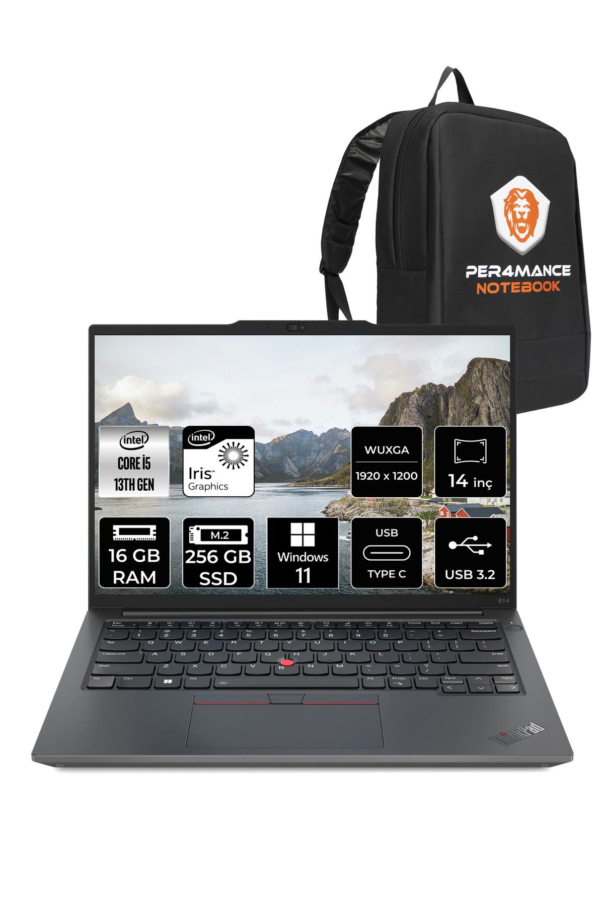 LENOVO ThinkPad E14 G5 i5 1335U 16GB 256GB SSD WUXGA 14'' W11PRO Dizüstü Bilgisayar & PER4 ÇANTA