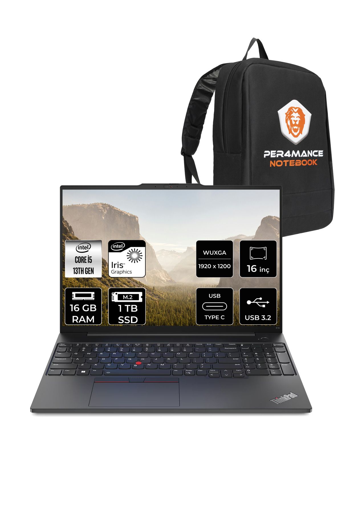 LENOVO ThinkPad E16 G1 i5 1335U 16GB 1TB SSD WUXGA 16'' FDOS Dizüstü Bilgisayar & PER4 ÇANTA