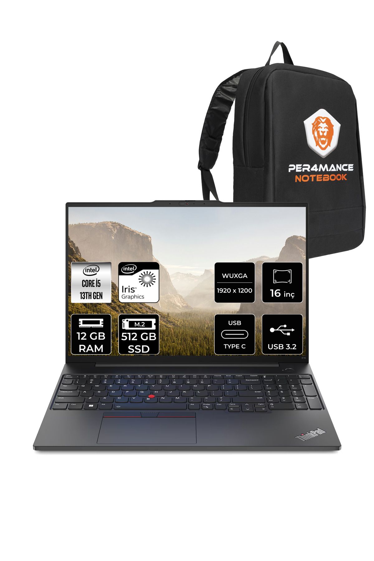 LENOVO ThinkPad E16 G1 i5 1335U 12GB 512GB SSD WUXGA 16'' FDOS Dizüstü Bilgisayar & PER4 ÇANTA