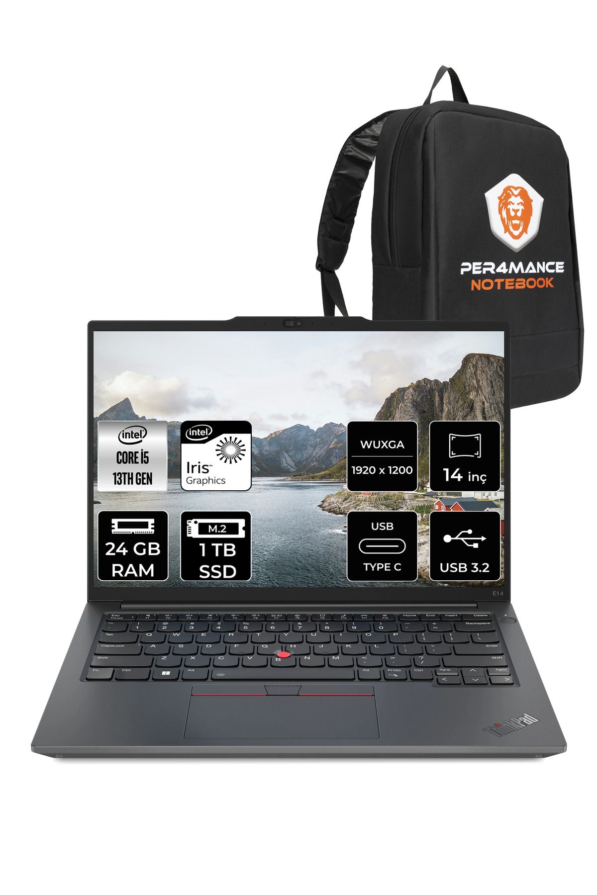 LENOVO ThinkPad E14 G5 i5 13420H 24GB 1TB SSD WUXGA 14'' FDOS Dizüstü Bilgisayar & PER4 ÇANTA