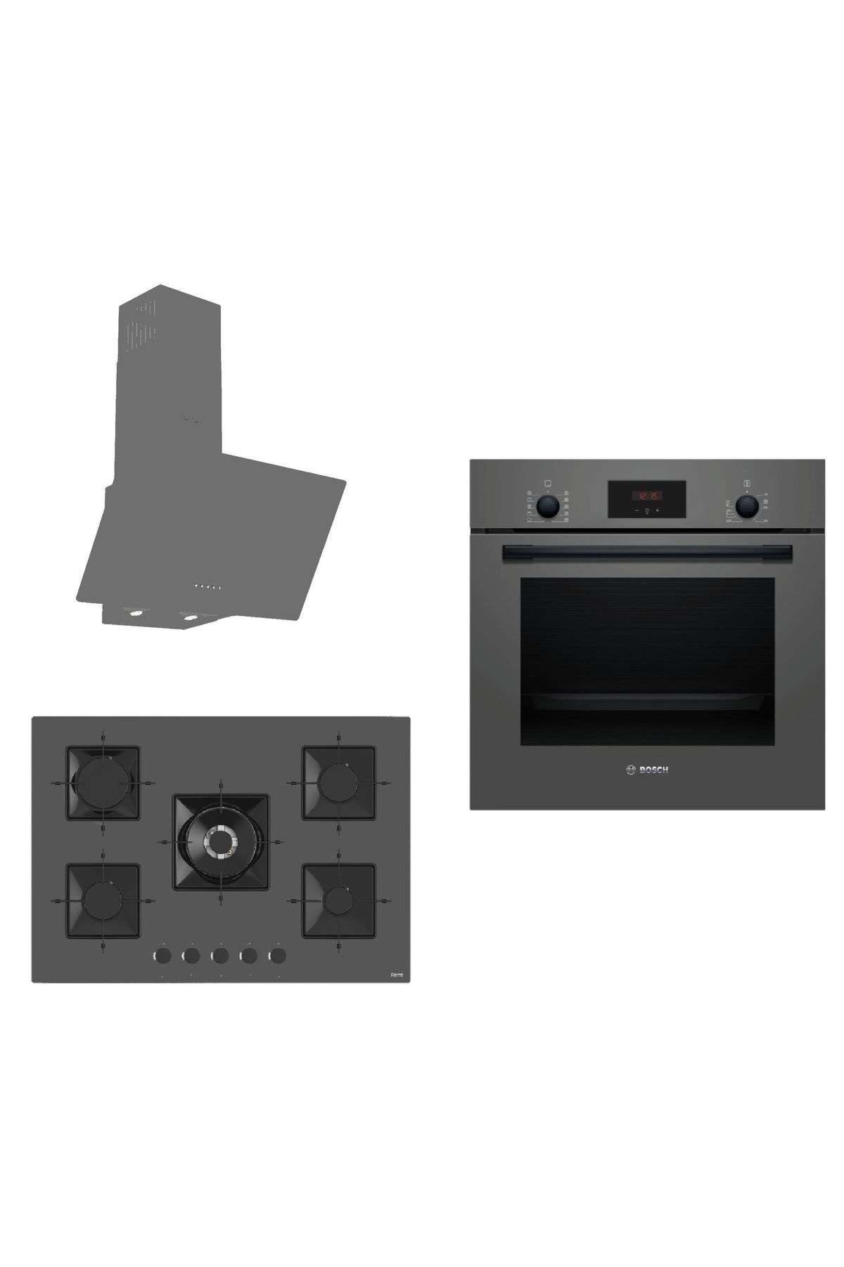 Bosch & Ferre Large Grigio 3 lü Ankastre Set ( HBF512BH1T - SS038 - D088 ) 75 cm Ocak