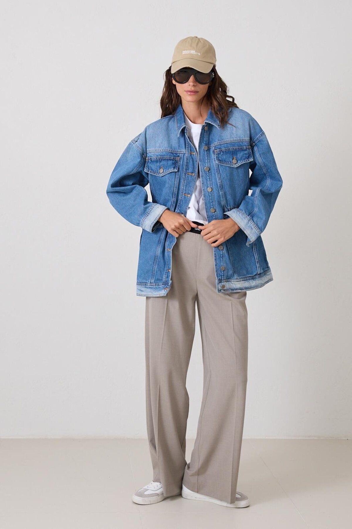 Setre-Blue Jeans Jacket with Drawstring Waist and Seated Pocket Detail 1