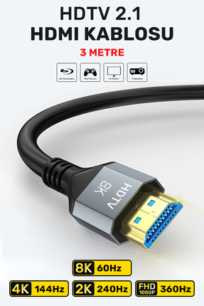 CONOCER Ultra Yüksek Hızlı 8k Hdmi 2.1 Kablo, 4k 144hz Hdmi Kablosu 3 Metre H...