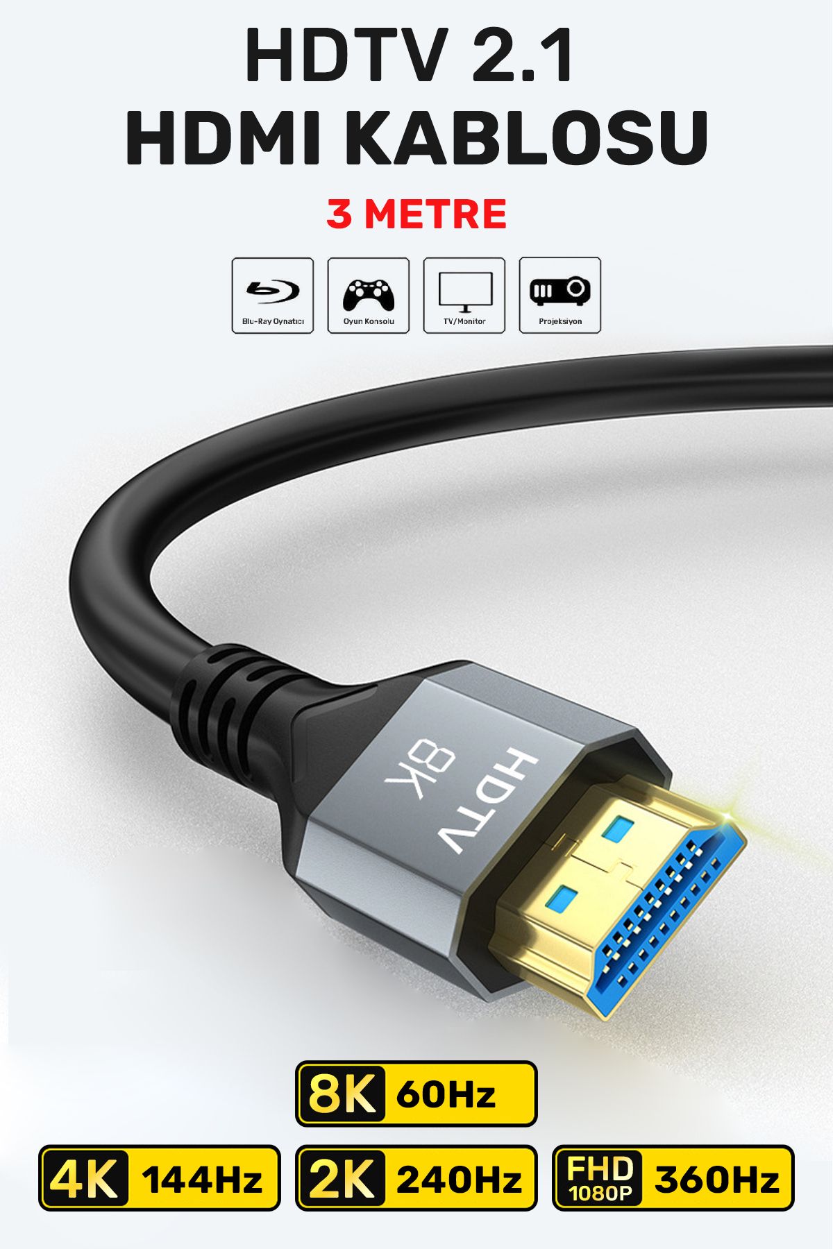 Ultra Yüksek Hızlı 8k Hdmi 2.1 Kablo, 4k 144hz Hdmi Kablosu 3 Metre Hdtv Kablosuuyumlu