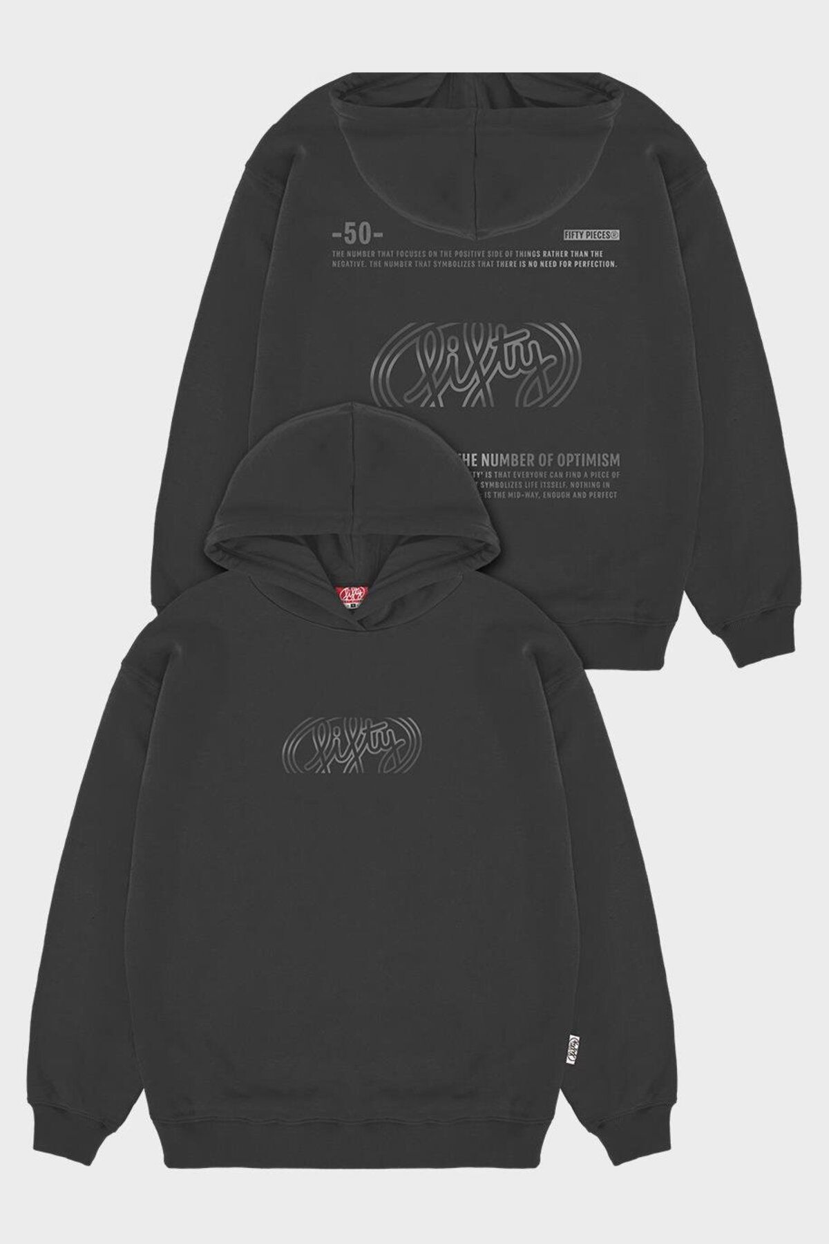 Fifty Pieces Erkek Antrasit Düşük Omuzlu Sırt Baskılı Hoodie