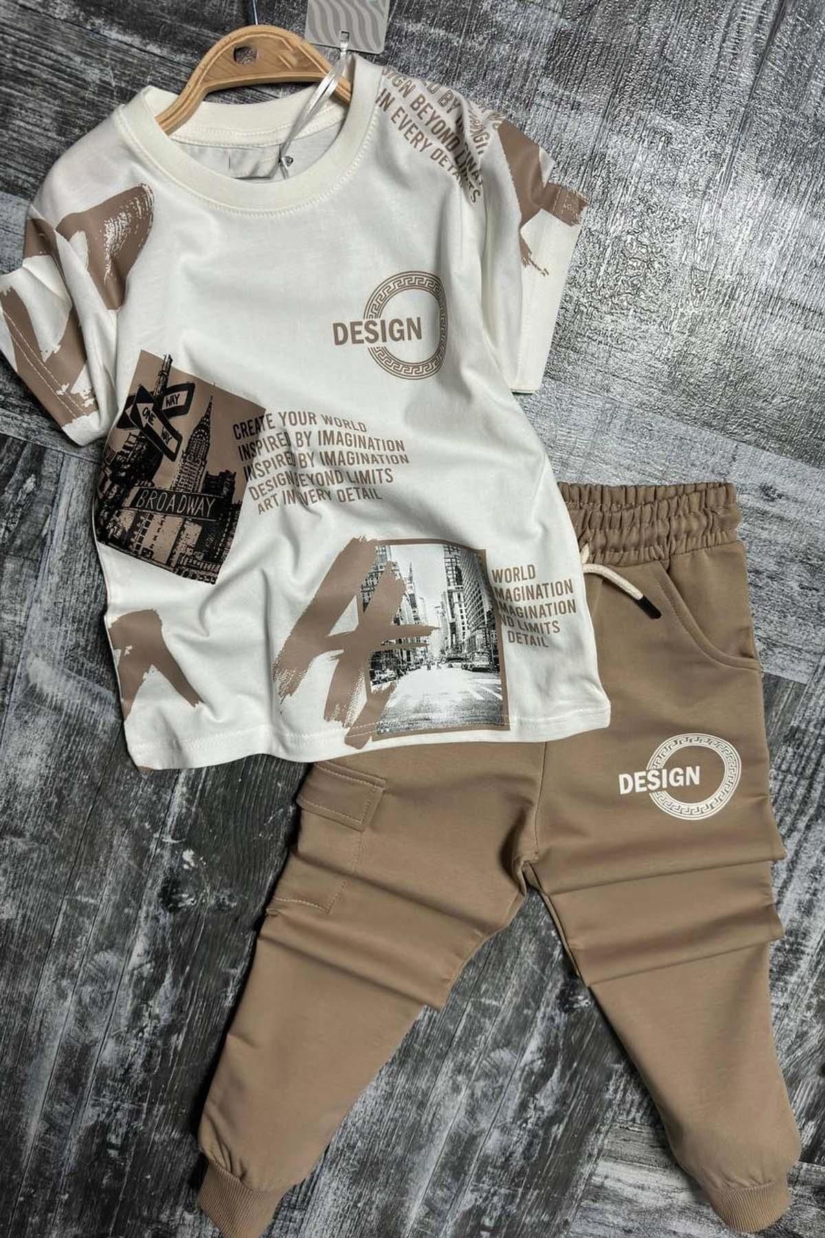 Riccotarz-Σετ αθλητικής φόρμας Boy's Cargo Pocket και σχέδιο με στάμπα μπεζ 4