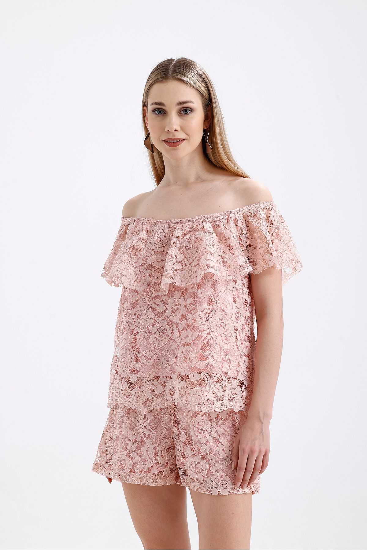 Sense-Lined Lace Shorts and Blouse Set |   Tkmt33683 Powder 7