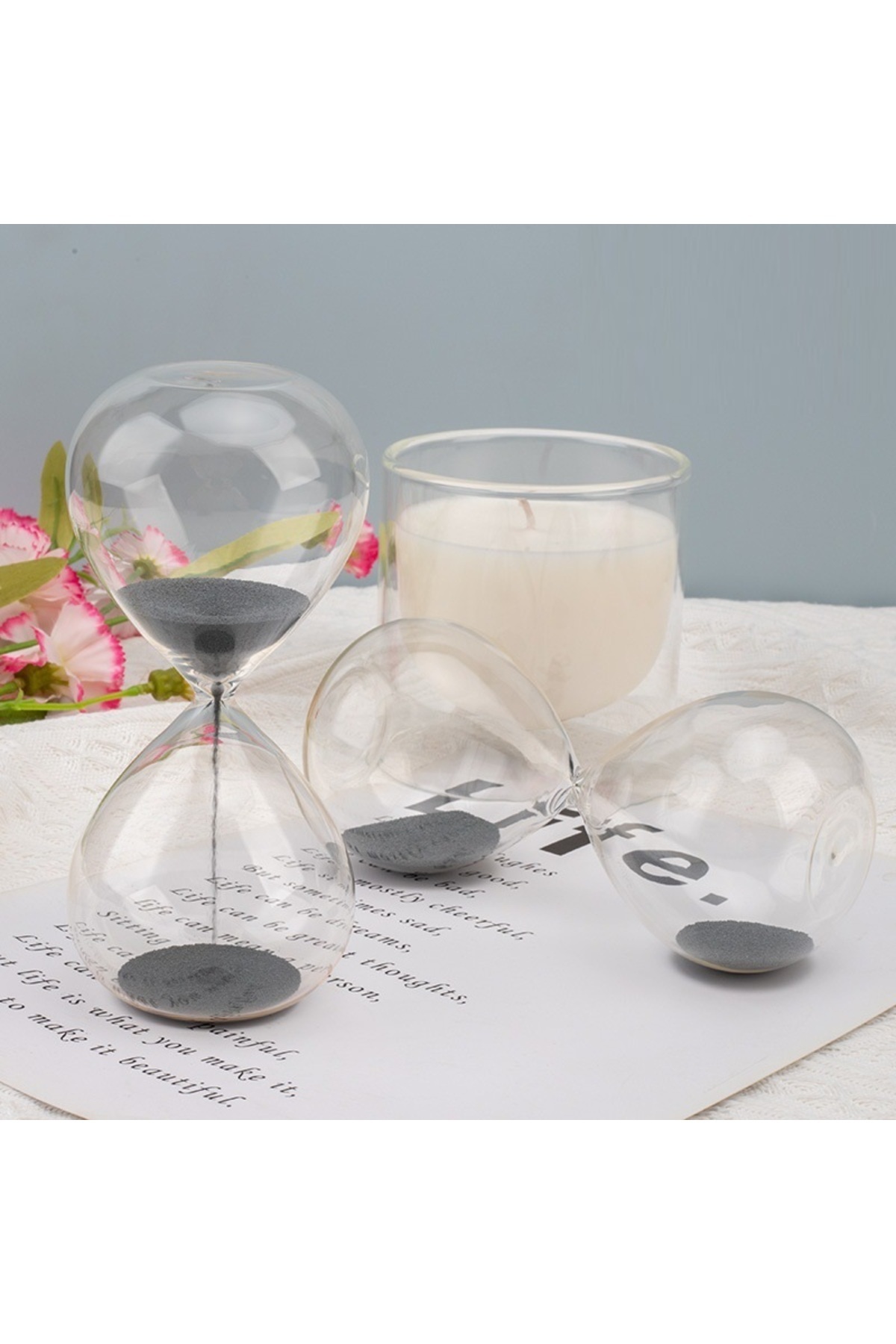 Livava Dekoratif Cam Kum Saati Küçük Boy 30 DK, Siyah, 16x5