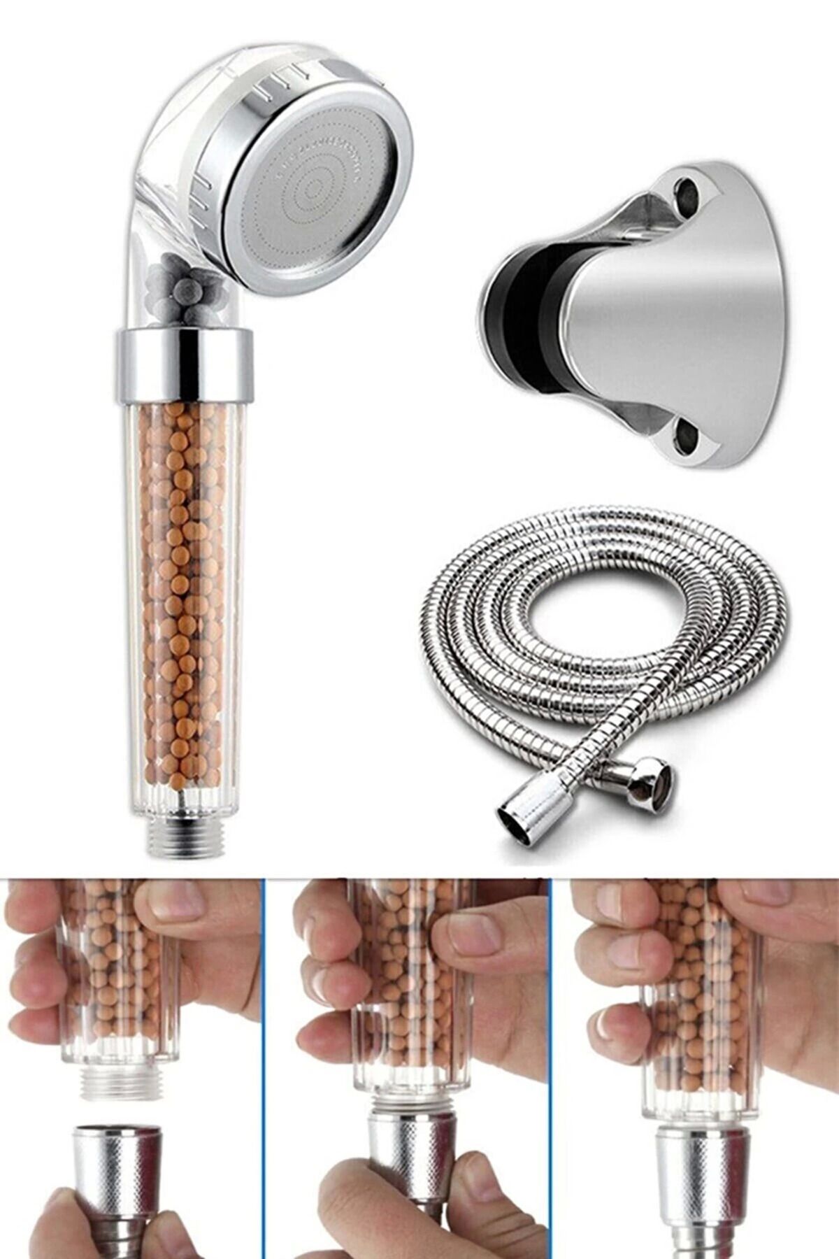 Belle Fusion Filtreli Ve Su Tasarruflu Arıtmalı Duş Başlığı Seti Boncuklu Başlık Hortum Ve Mafsal Set