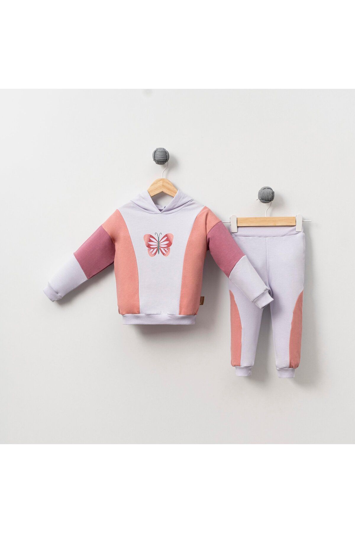 LUNJA BABY SHOP Kelebek Baskılı Kapüşonlu Kız Bebek İkili Takım