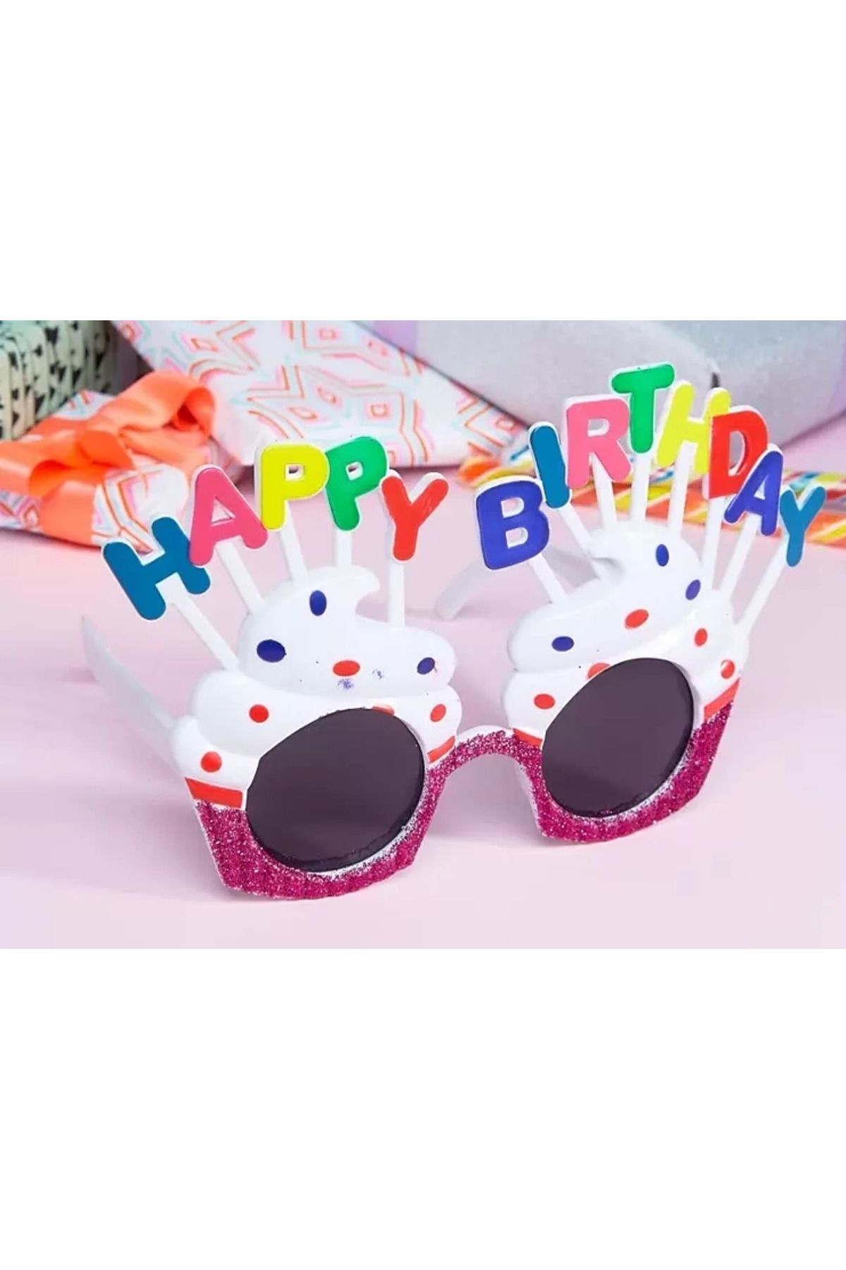 karacadağ Karacadağ Happy Birthday Yazılı Beyaz Fuşya Renk Parti Gözlüğü 12x7 Cm