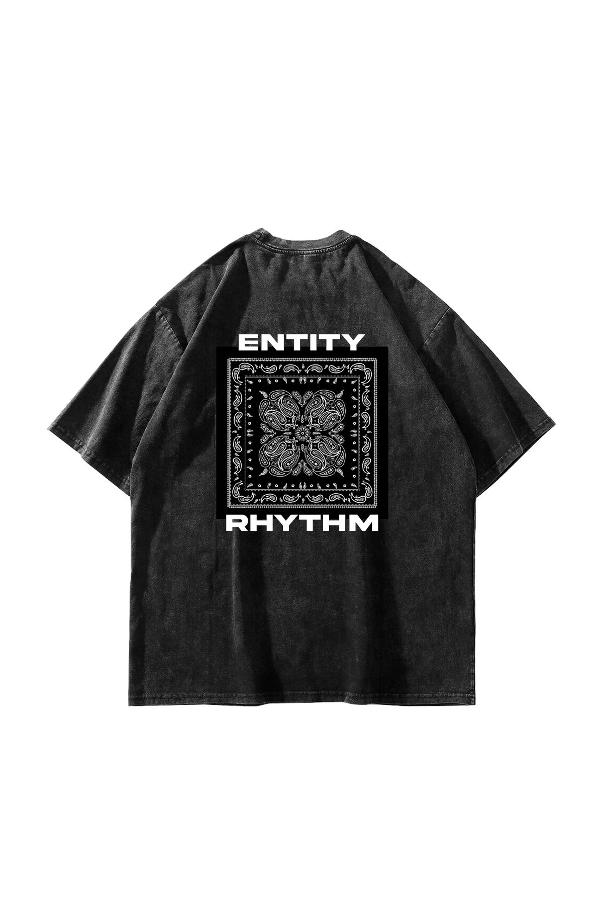 Bak Moda Rhythm Bandana Baskılı Oversize Unisex Yıkamalı Siyah Tshirt