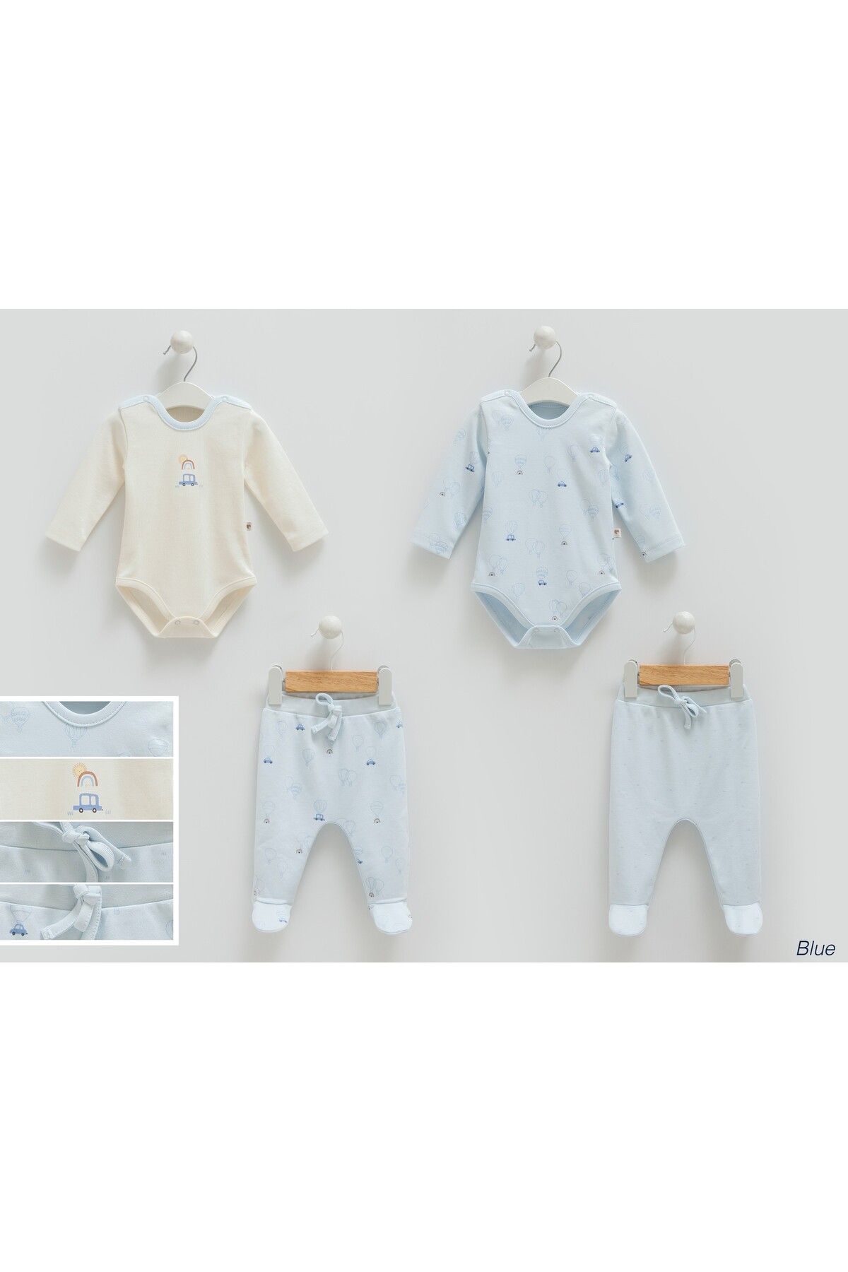 Caramell ERKEK BEBEK 4'LÜ SET (2ADET BODY 2 ADET PANTOLON) %100 PAMUK 1-3 AY