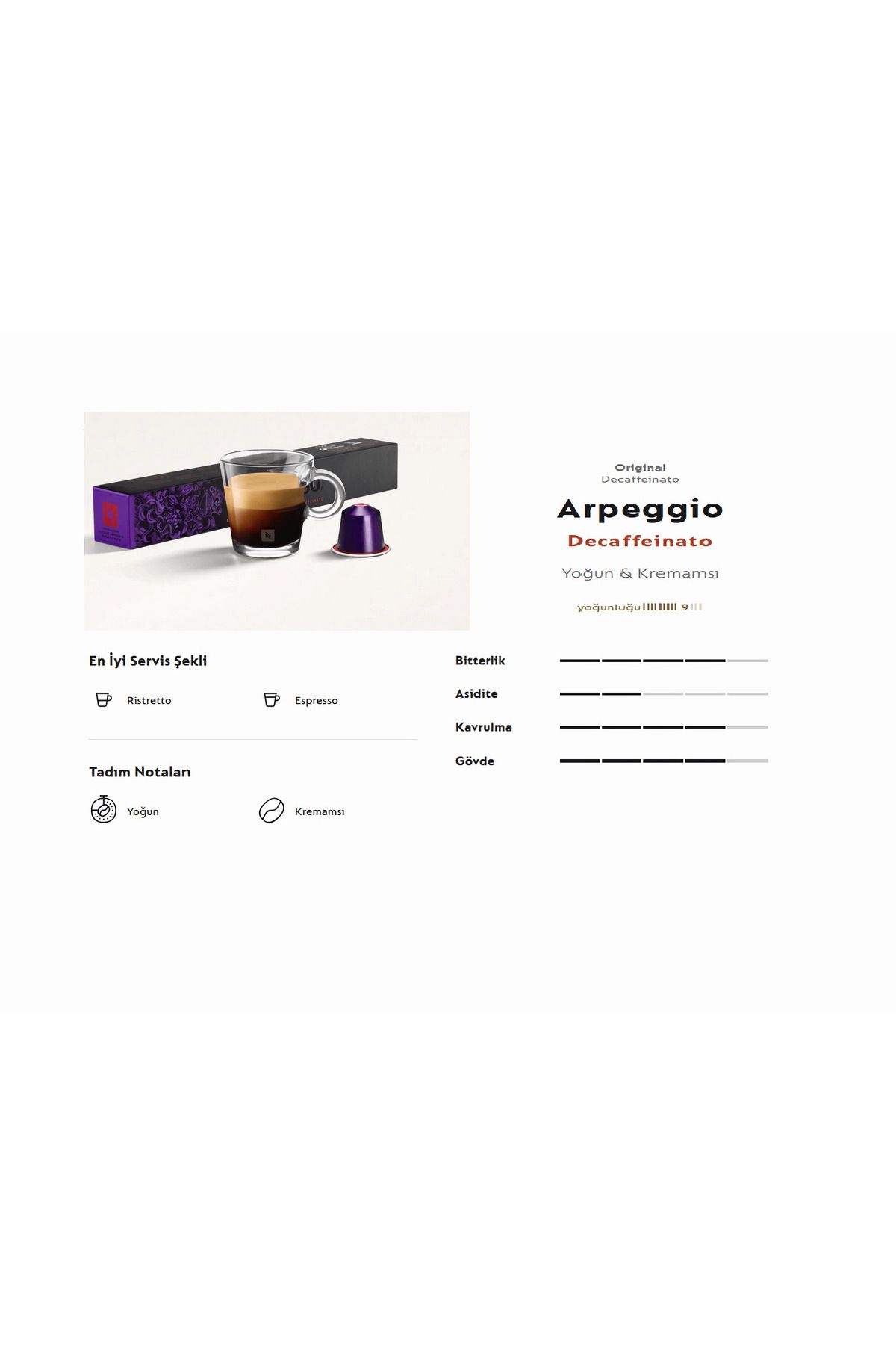 Nespresso Original Decaffeinato Arpeggio Decaffeinato Yoğun & Kremamsı