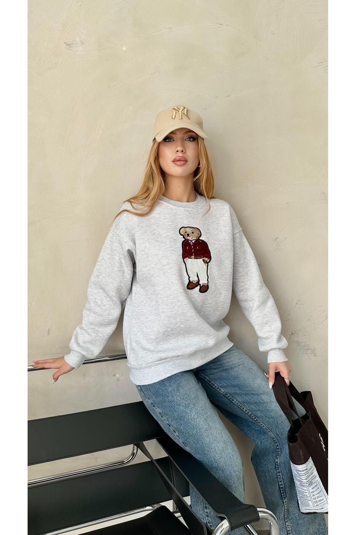 Angel Mia Ayıcık Detay Sweatshirt Gri