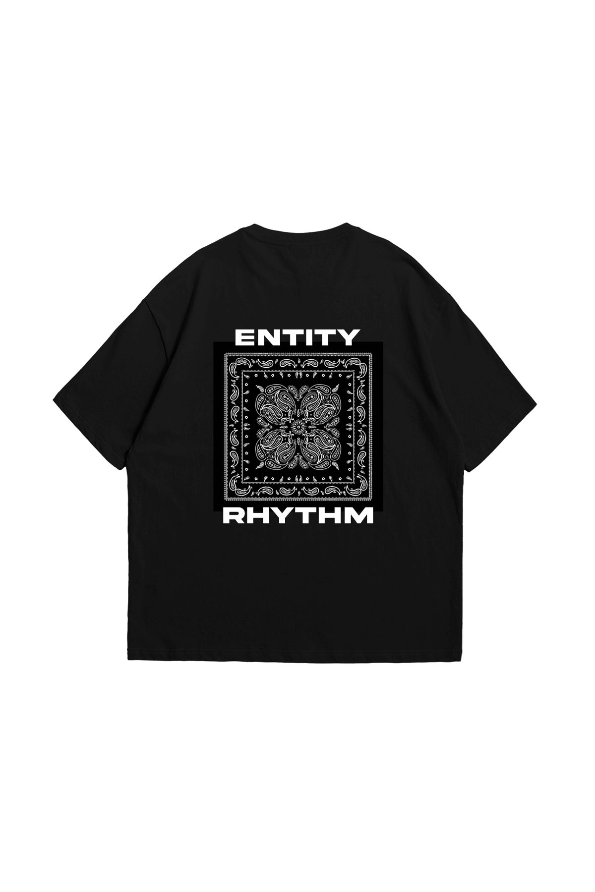 Bak Moda Rhythm Bandana Baskılı Oversize Unisex Siyah Tshirt