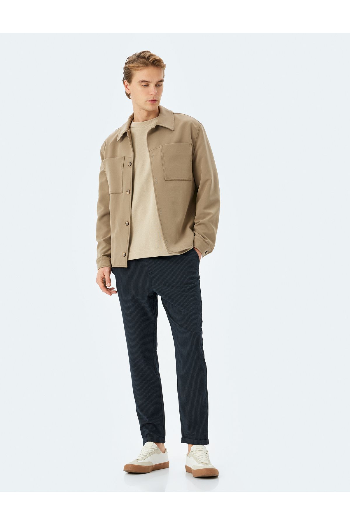 Koton Yeni Sezon Katlamalı Paça Viskon Karışımlı Düğmeli Beli Bağcıklı Slim Fit Yazlık