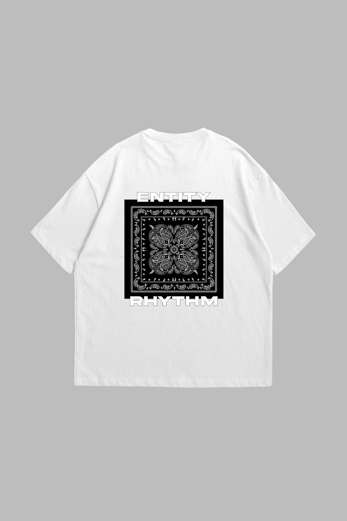 Sekizbiraltı Rhythm Bandana Baskılı Oversize Unisex Beyaz Tshirt