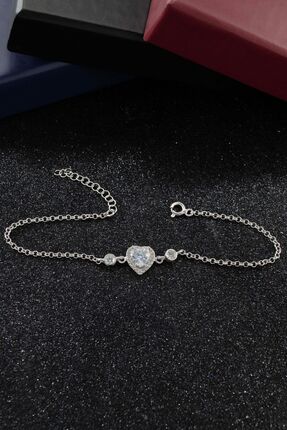 Parmas Design Beyaz Kalp Tasarımlı 925 Ayar Gümüş Kadın Ayarlanabilir Bileklik