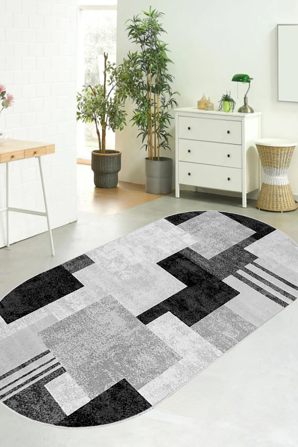 Oval Carpet Anti-Slip Base Digital Printing Washable Kitchen Rug Living Room Living Room Rug