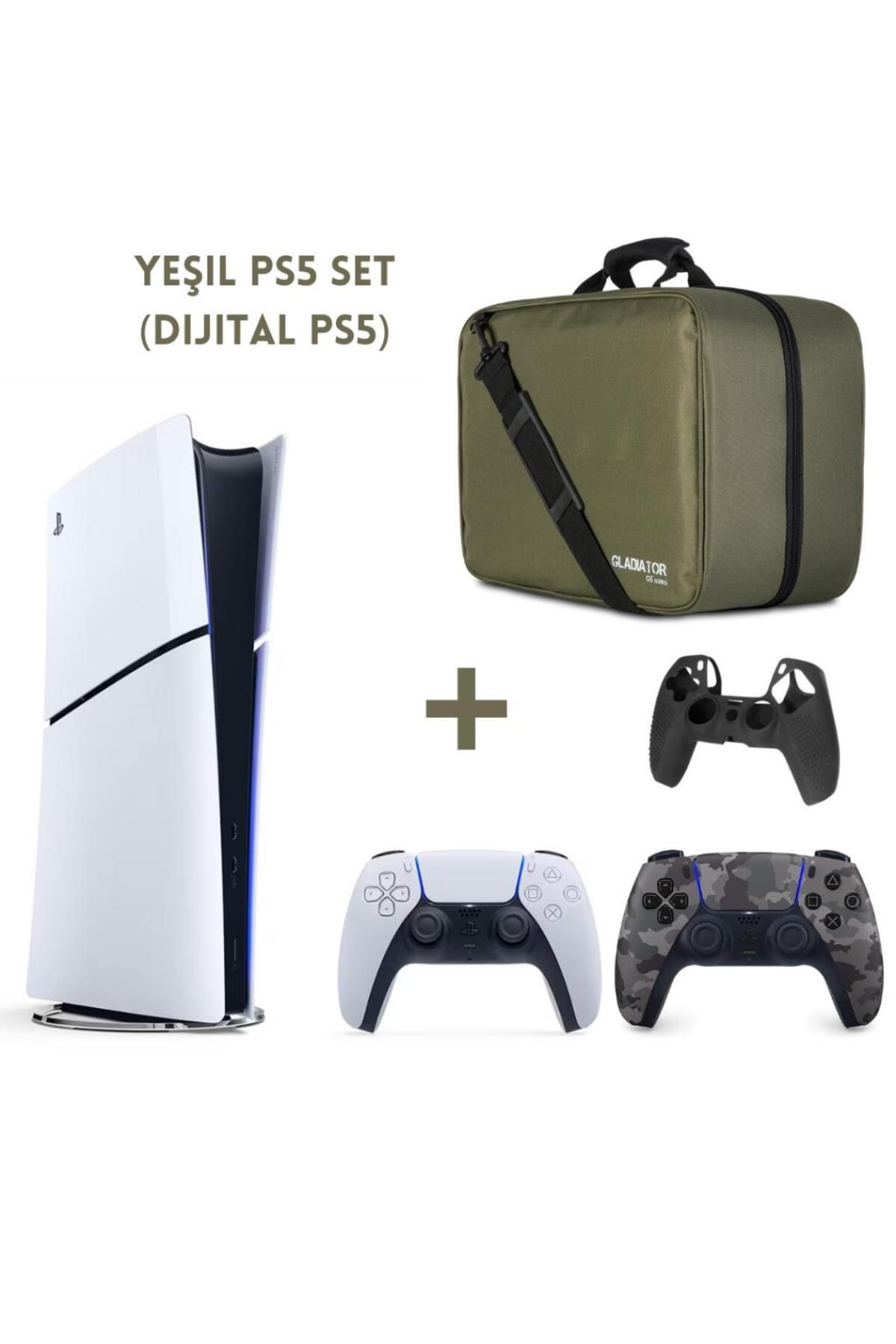 Sony Playstation 5 Dijital Sürüm (Slim) + Kamuflaj Dualsense + Yeşil Çanta (Kılıf Hediyeli)