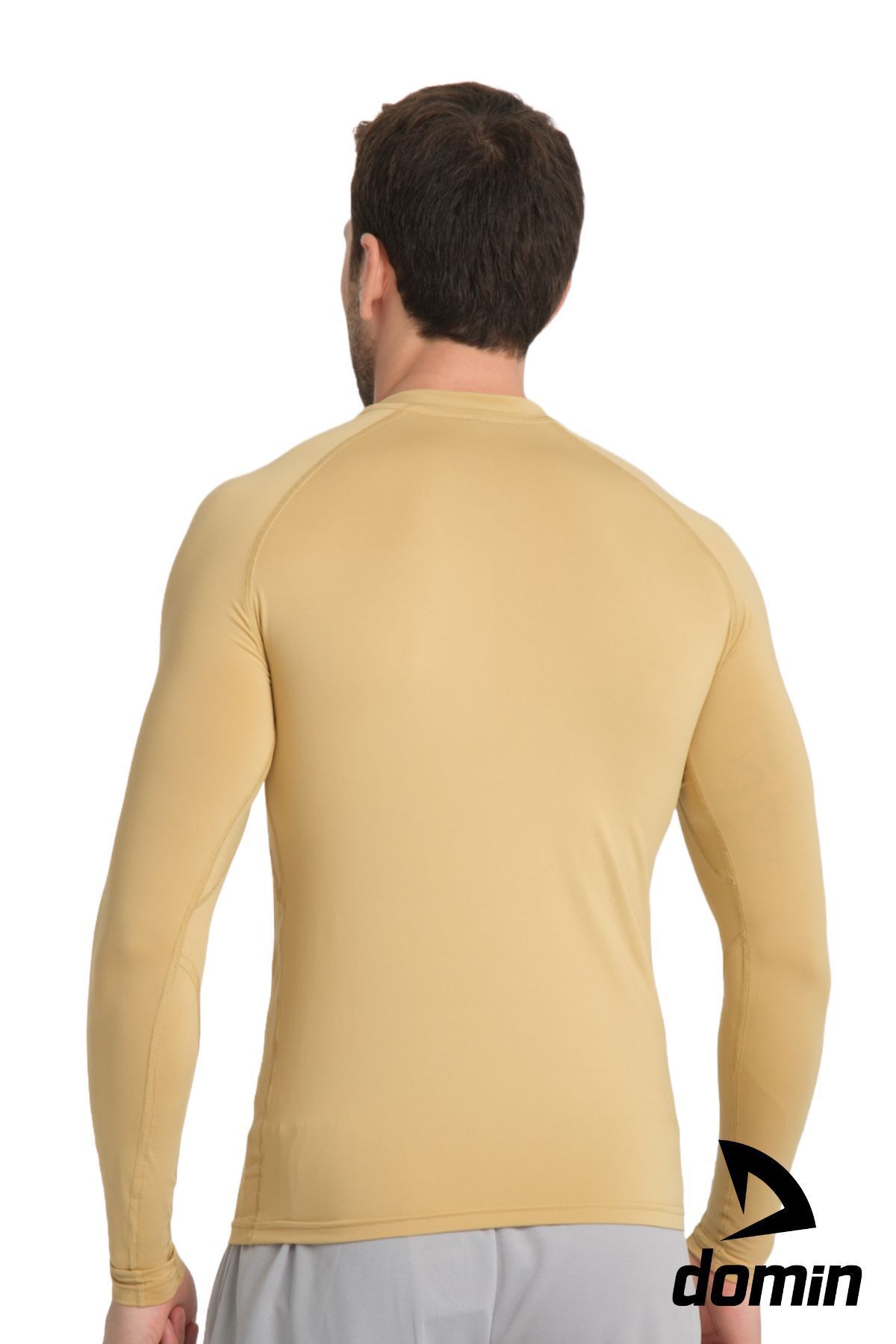 DOMİN SPOR-Men's Long Sleeve Gold Beige Lycra Fit Compression Sports Body Tshirt 3