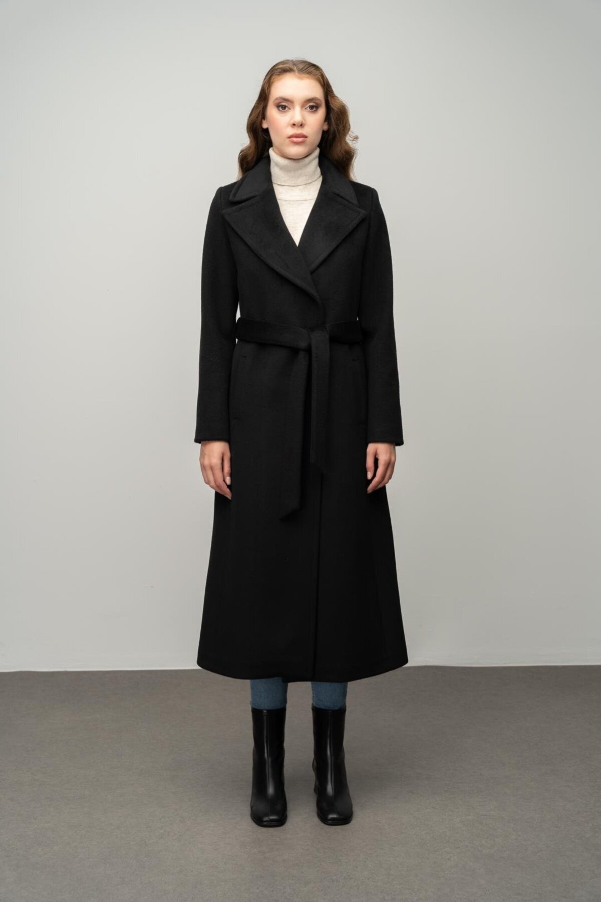 Olcay  Çıt Çıt Kapamalı Belden Bağlamalı Exclusive Kaban SİYAH 3057 - Görsel 5