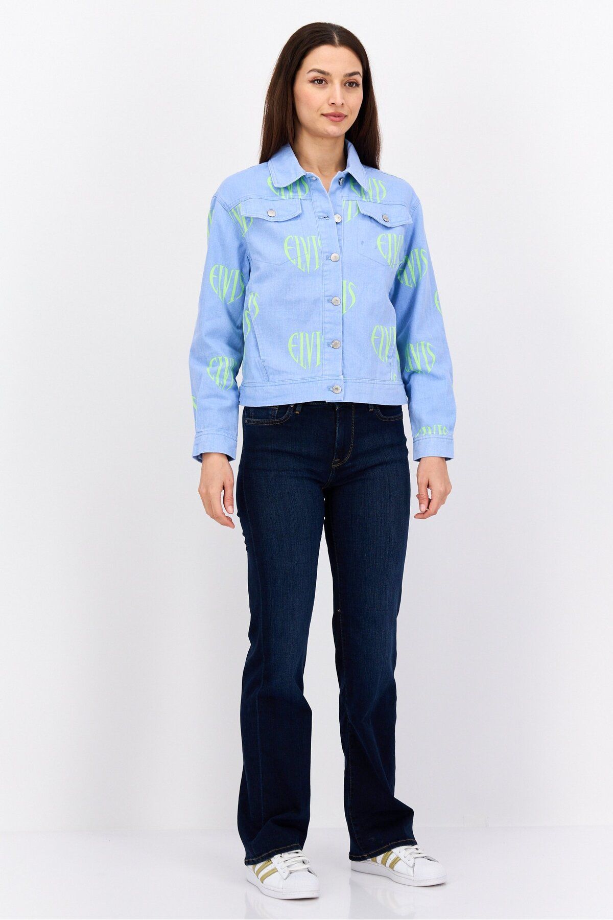 Elvis Presley-Women Printed Jacket Shirt, Blue 4