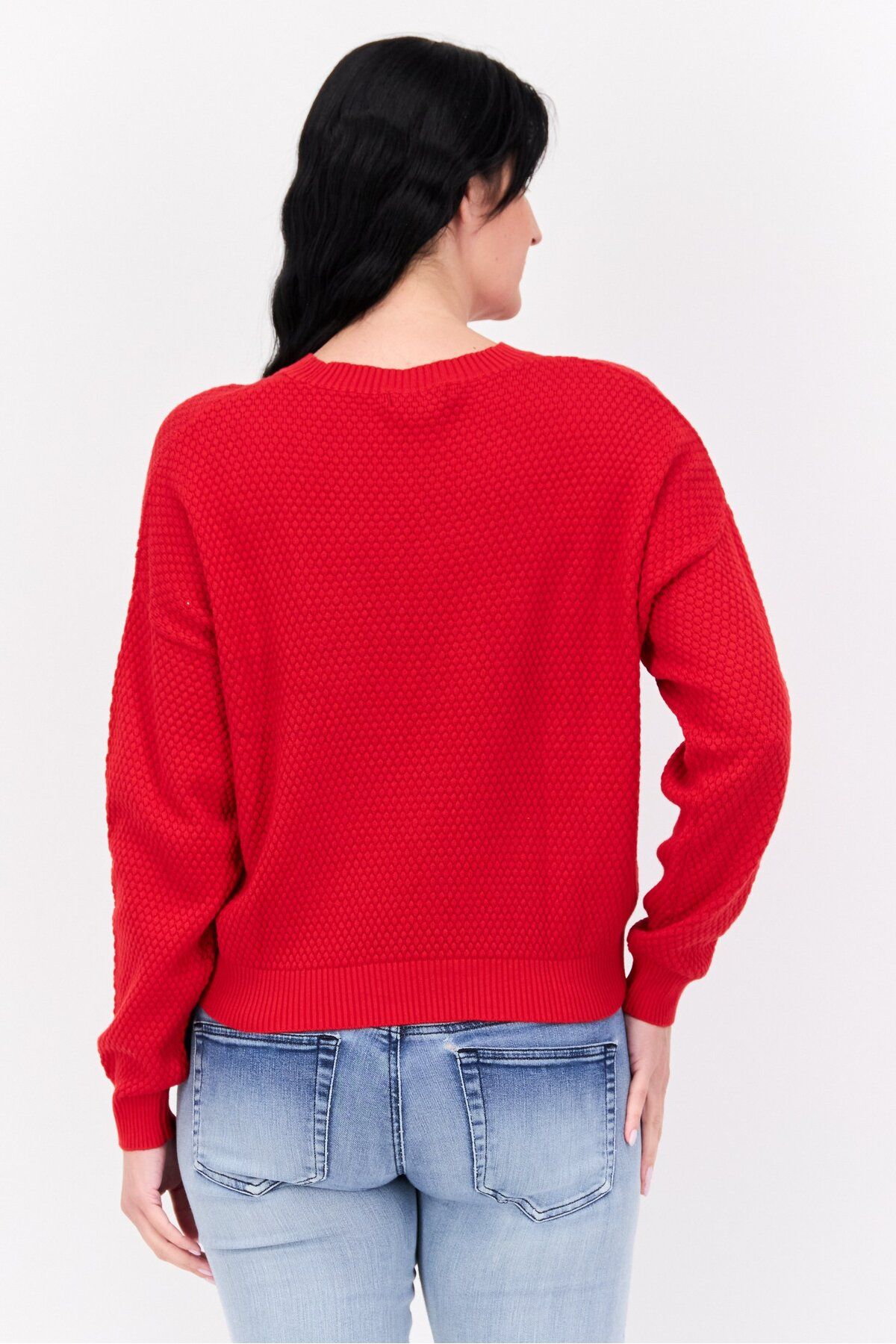 Mode by Redtape-Women Crew Neck Knitted Sweater, Red 3